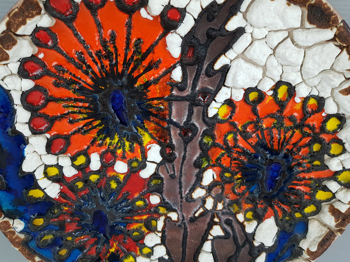 XXL MAREI KERAMIK (Majolikafabrik Rheinbach) Wall Plate Floral Decor West German Pottery 1970s