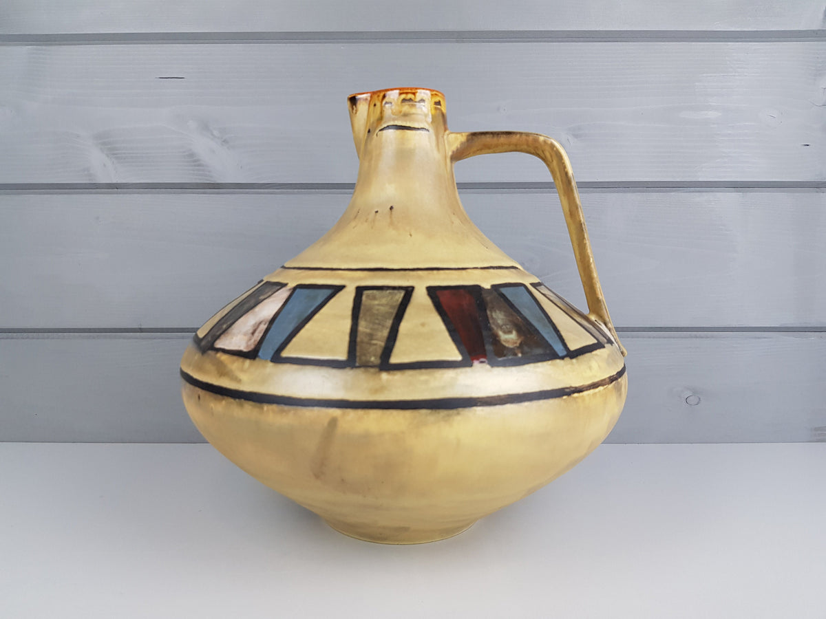 Vintage CERAMANO Flaxen Yellow Vase with MEANDER decor 201 West German Pottery 1960s