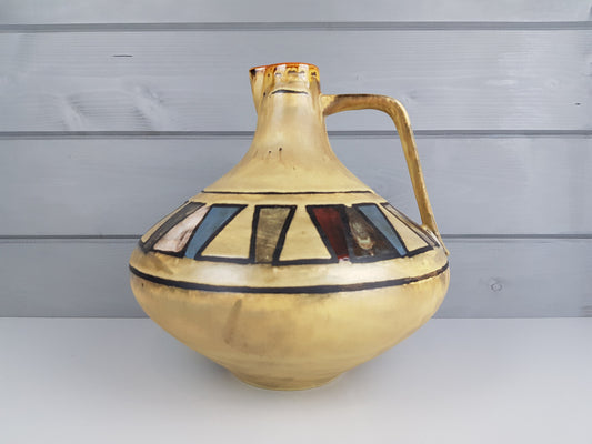 Vintage CERAMANO Flaxen Yellow Vase with MEANDER decor 201 West German Pottery 1960s