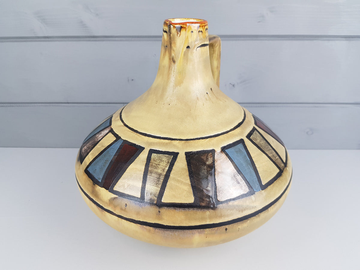 Vintage CERAMANO Flaxen Yellow Vase with MEANDER decor 201 West German Pottery 1960s