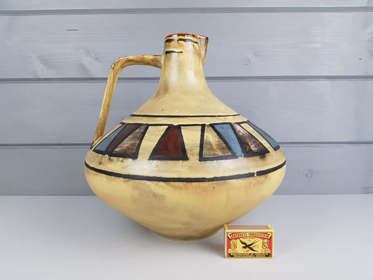 Vintage CERAMANO Flaxen Yellow Vase with MEANDER decor 201 West German Pottery 1960s