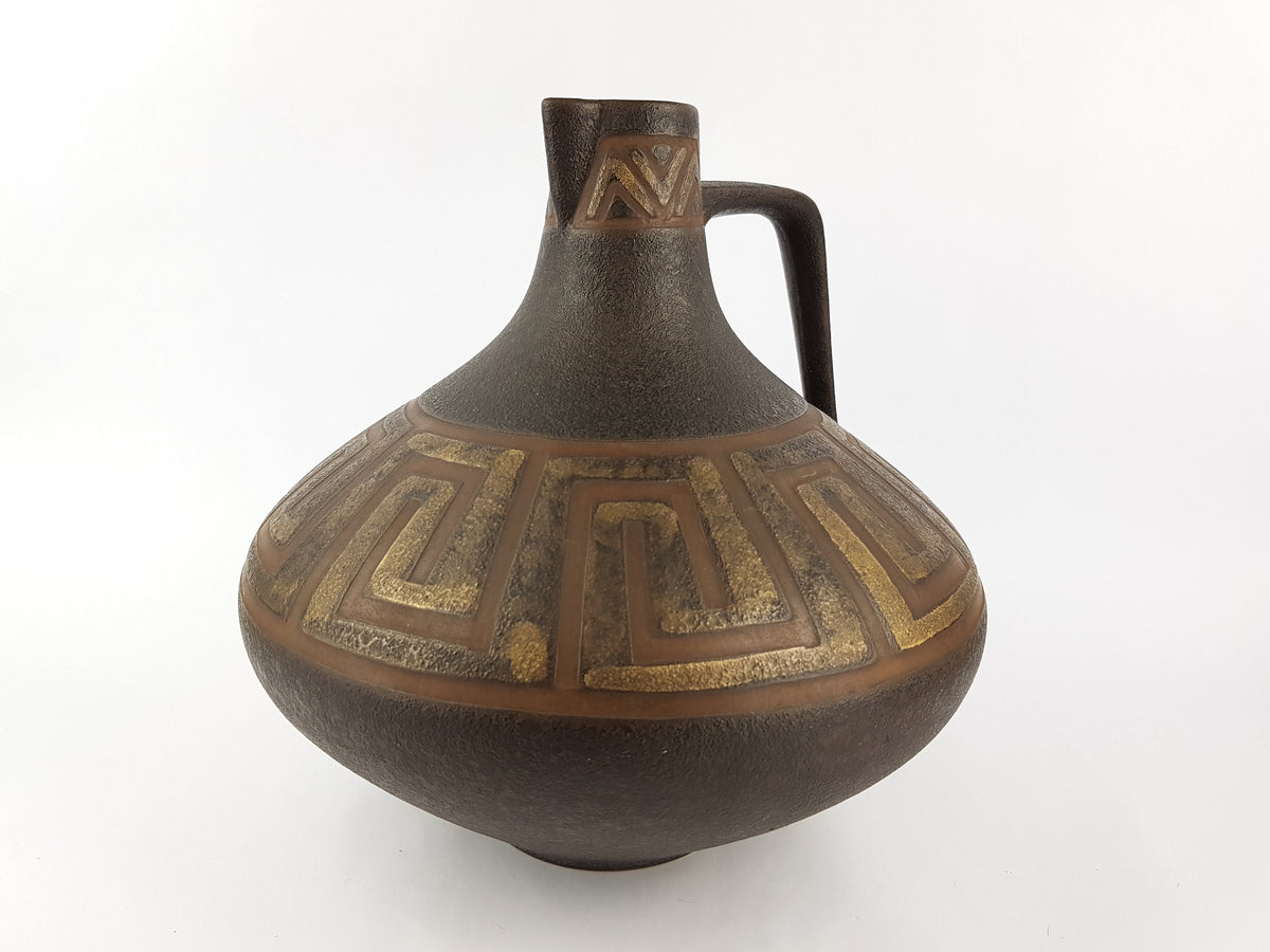 Vintage CERAMANO Brown Vase with AURELIA decor 201 West German Pottery 1960s Fat Lava Era