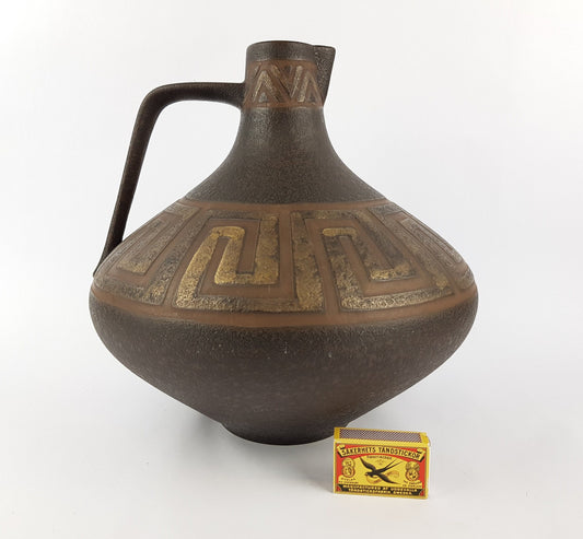 Vintage CERAMANO Brown Vase with AURELIA decor 201 West German Pottery 1960s Fat Lava Era
