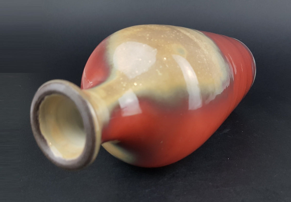Vintage D.O.K. DE OLDE KRUYK Beige / Burgundy Ceramic Vase Dutch Pottery 1970s