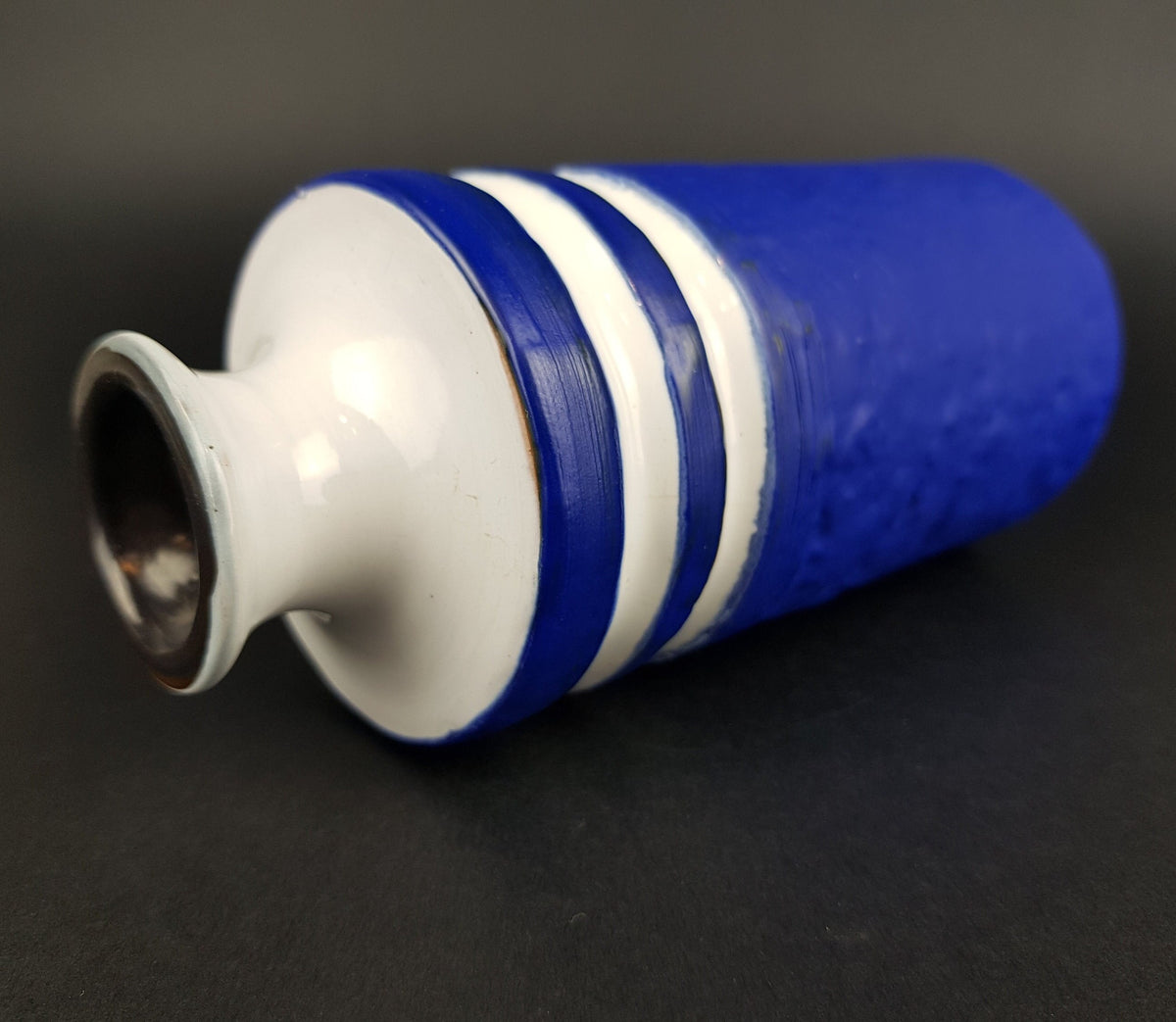 Vintage VEB HALDENSLEBEN Blue and White Vase 3087 East German Pottery 1970s