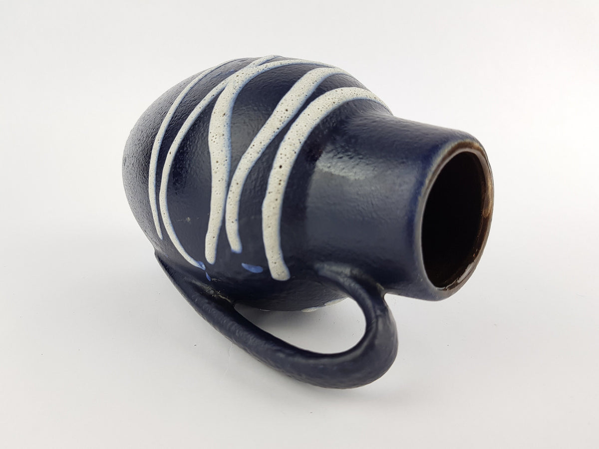 Vintage SCHEURICH KERAMIK Blue Vase with White Fat Lava 414 16 West German Pottery 1960s