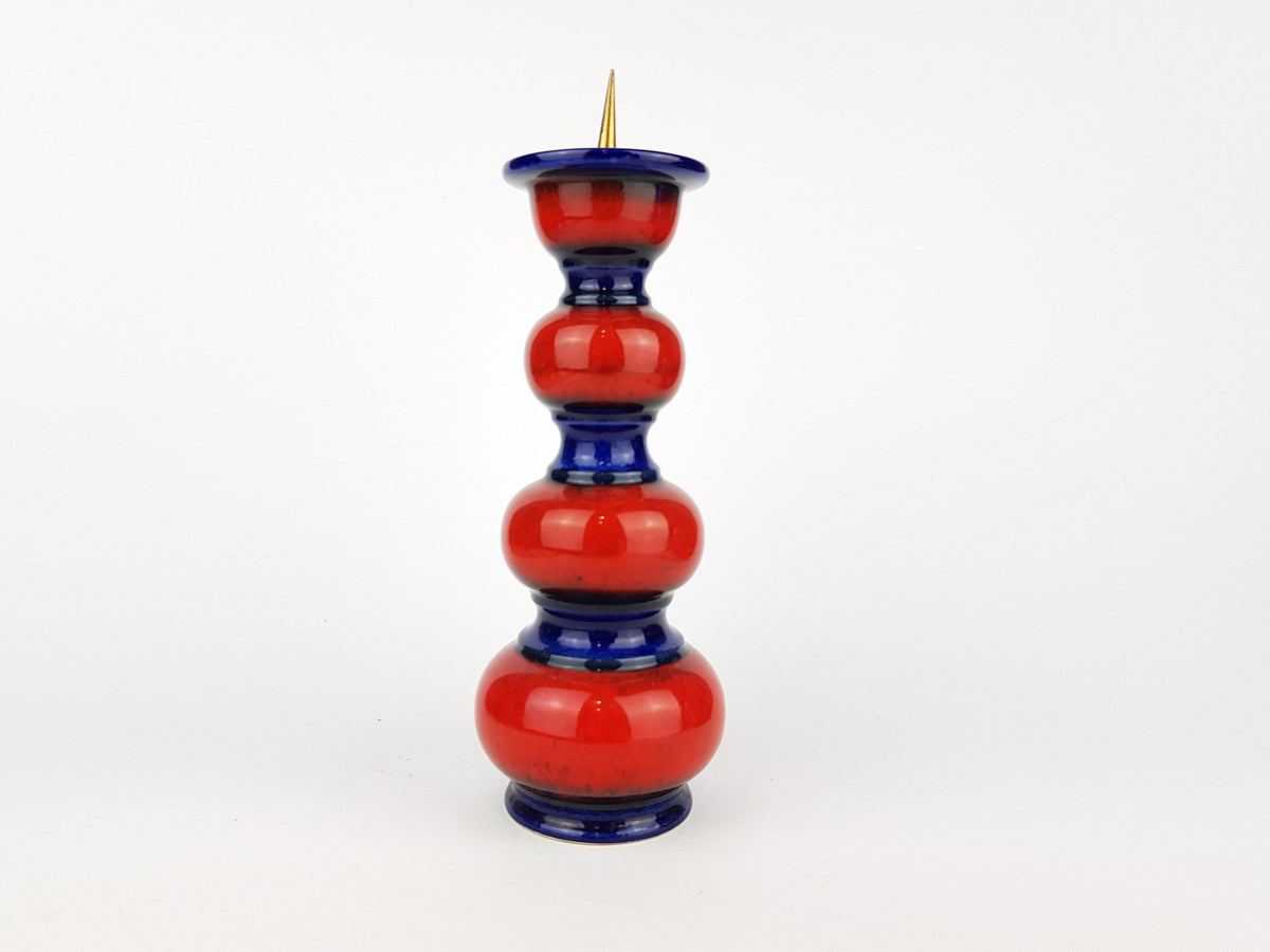 Vintage JASBA KERAMIK Blue Red Hooped Candle holder West-Germany 1970s