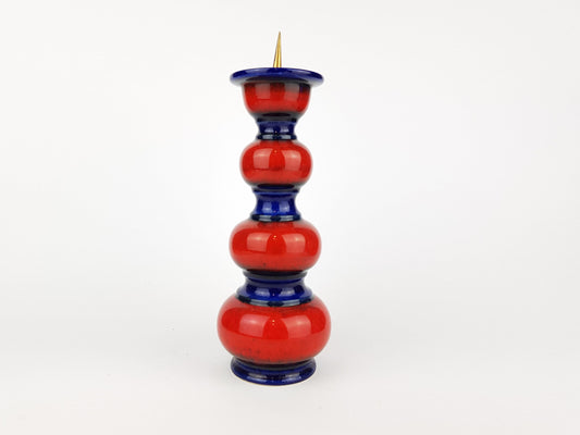 Vintage JASBA KERAMIK Blue Red Hooped Candle holder West-Germany 1970s