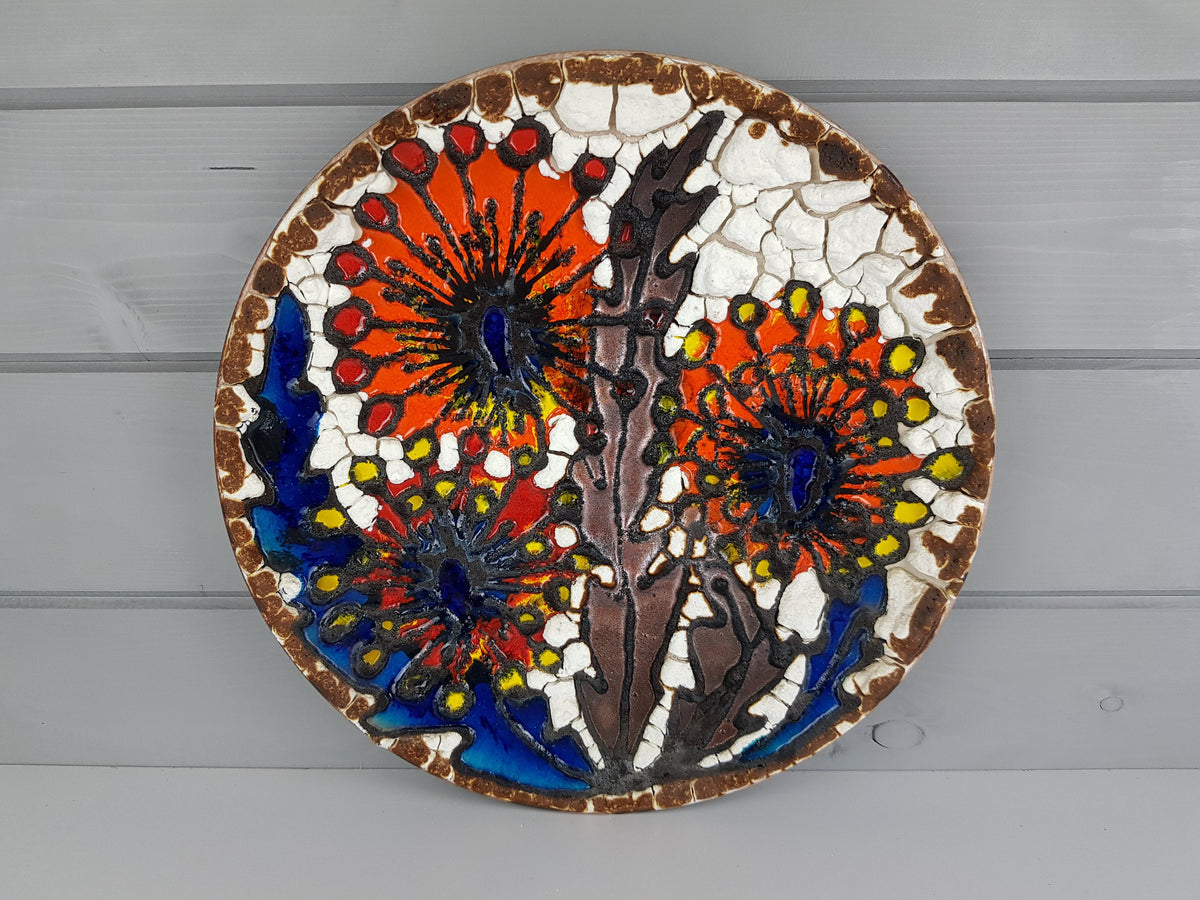 XXL MAREI KERAMIK (Majolikafabrik Rheinbach) Wall Plate Floral Decor West German Pottery 1970s