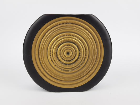 Vintage THOMAS PORZELLAN Black and Golden Disk Vase by H.T. Baumann West German Pottery 1970s