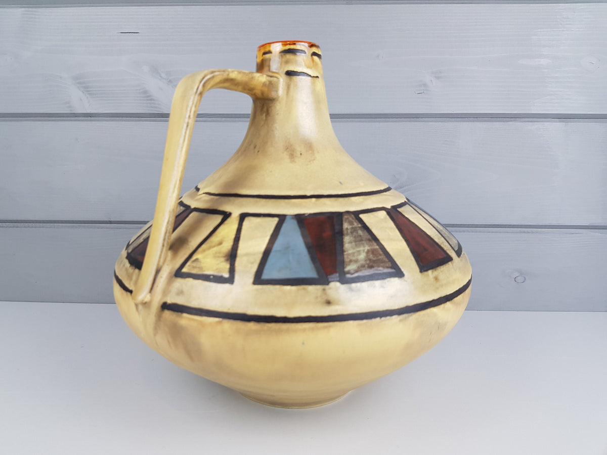 Vintage CERAMANO Flaxen Yellow Vase with MEANDER decor 201 West German Pottery 1960s