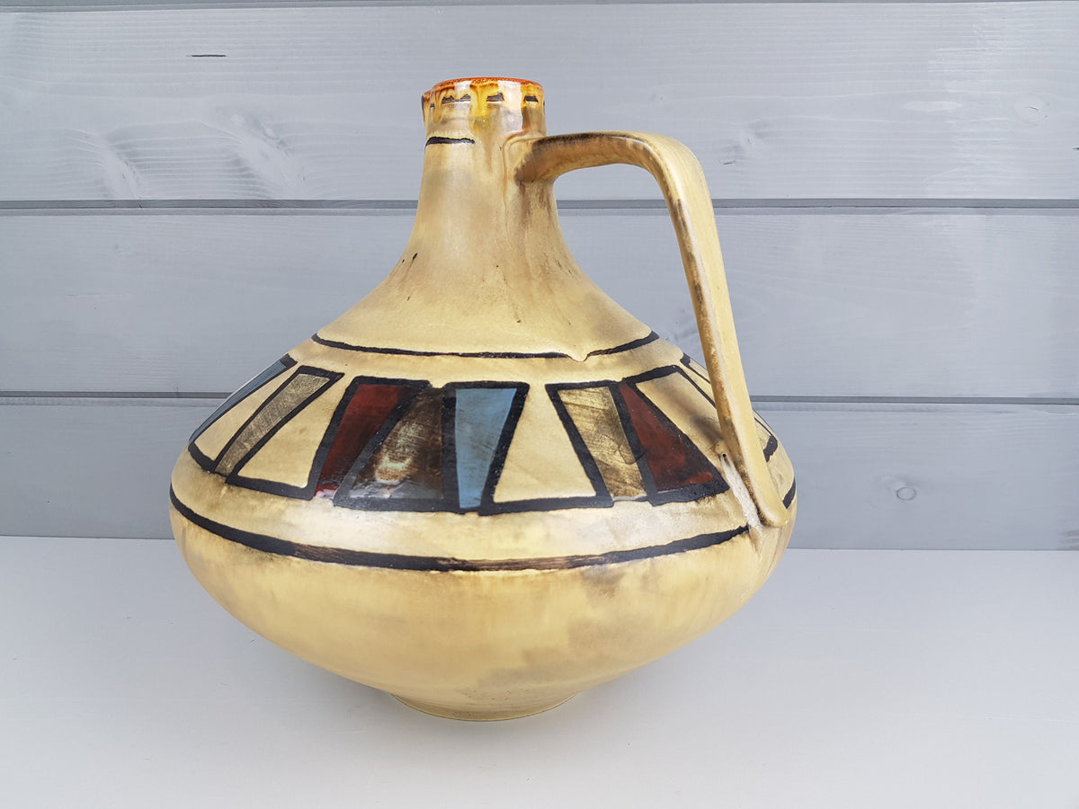 Vintage CERAMANO Flaxen Yellow Vase with MEANDER decor 201 West German Pottery 1960s