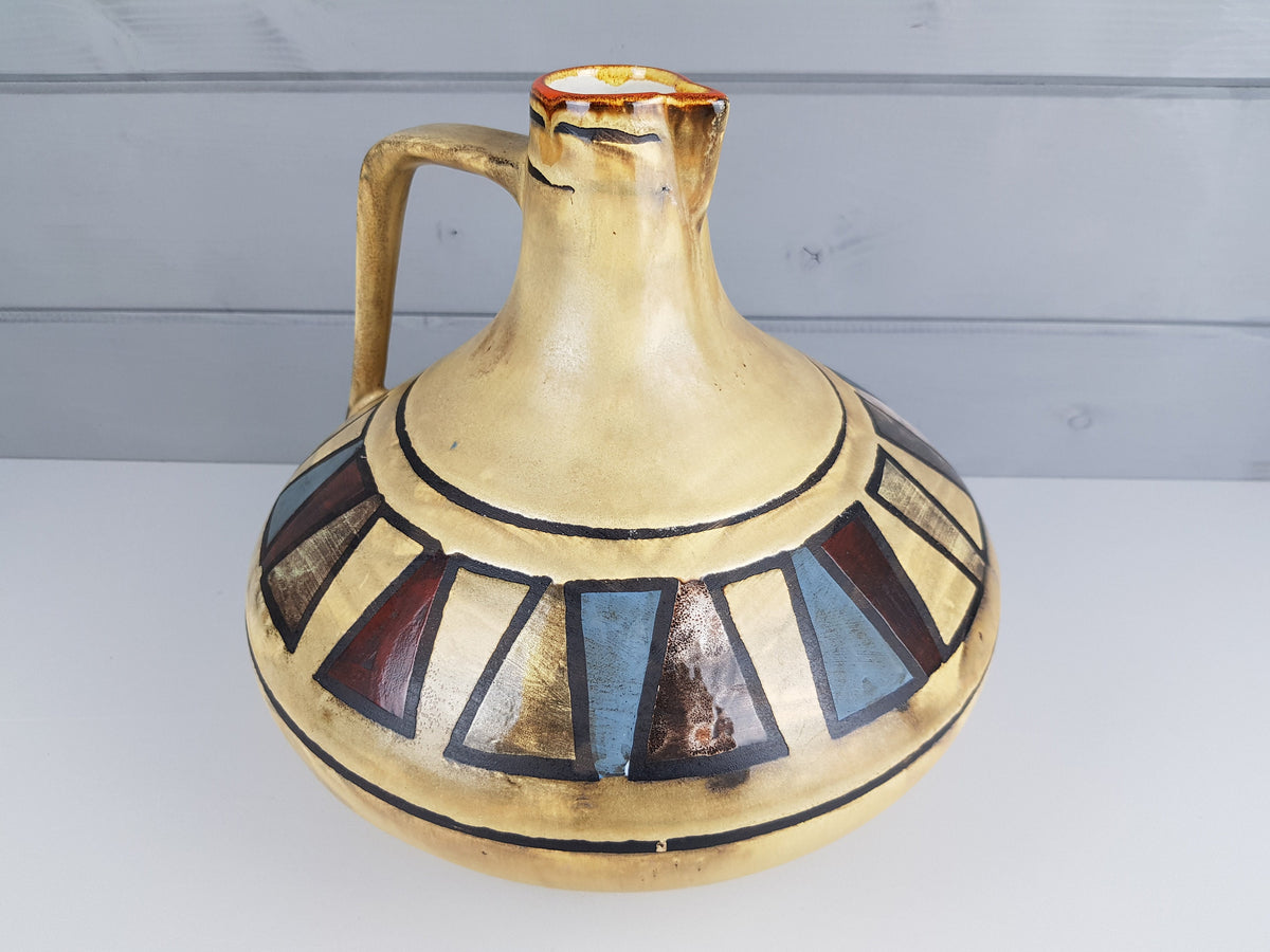 Vintage CERAMANO Flaxen Yellow Vase with MEANDER decor 201 West German Pottery 1960s