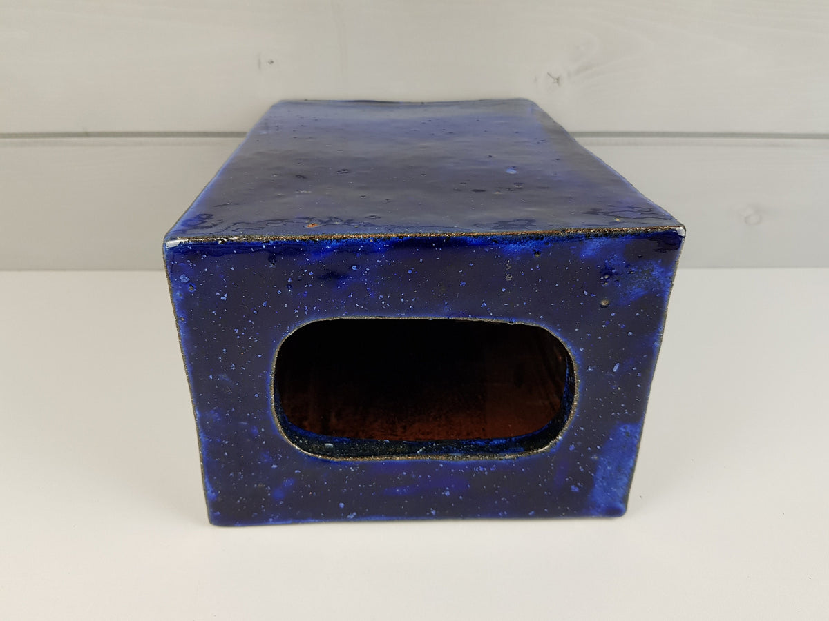 Vintage STUDIO ART POTTERY Square Heavy Blue Vase West Germany