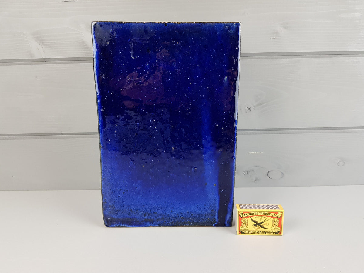 Vintage STUDIO ART POTTERY Square Heavy Blue Vase West Germany