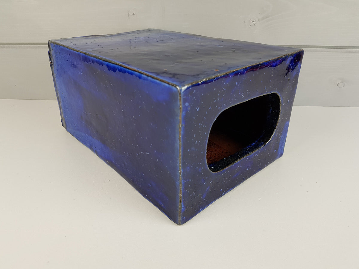 Vintage STUDIO ART POTTERY Square Heavy Blue Vase West Germany