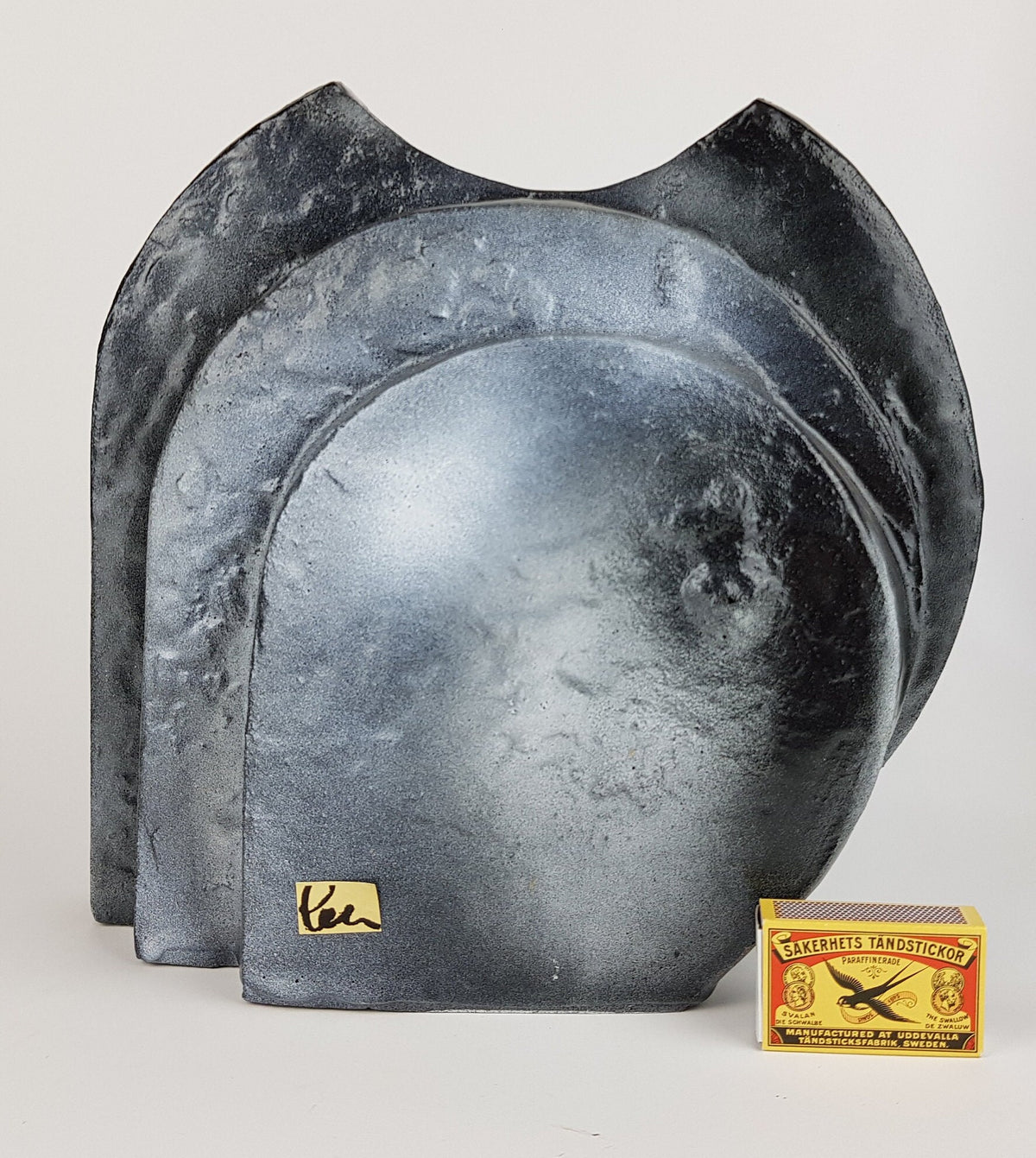 Vintage SCHAFFENACKER Studio Art Pottery Blue Gray Air Brushed Triple Layer Vase V-776/3, West German Pottery, 1970s.