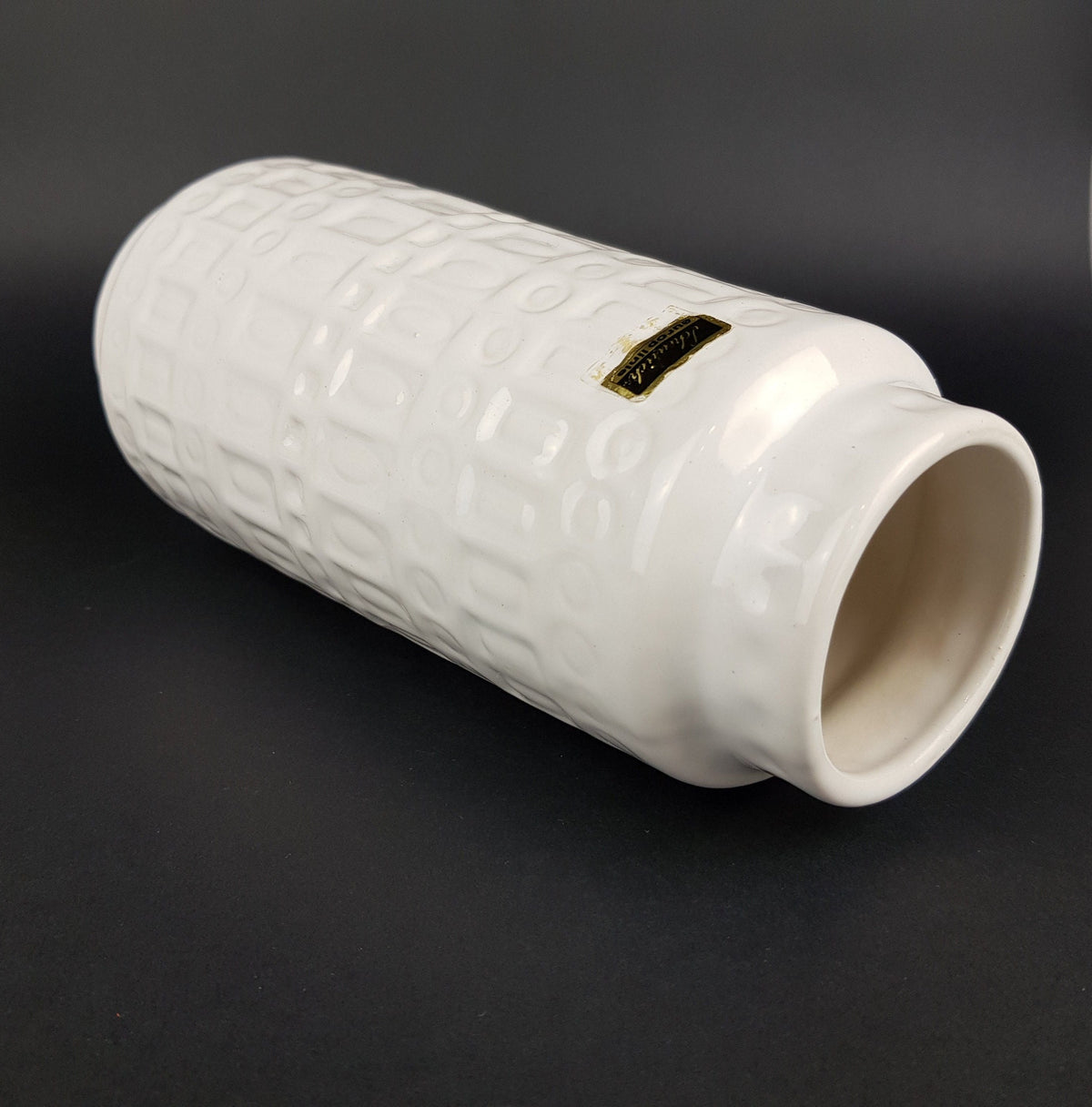 Vintage SCHEURICH KERAMIK White Vase with Inka Decor 260 22 West German Pottery 1970s