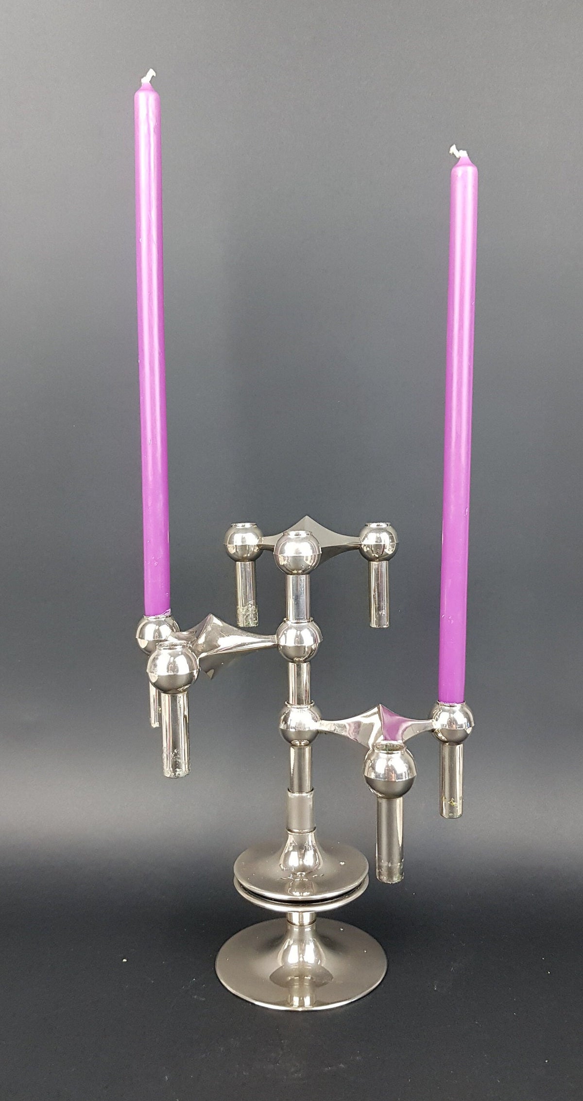 Set of 3 Stackable Candle Holders Variante 22 + Pedestal designed by Caesar Stoffi for Fritz Nagel Bayerische Metall Fabrik BMF 1950-60s,