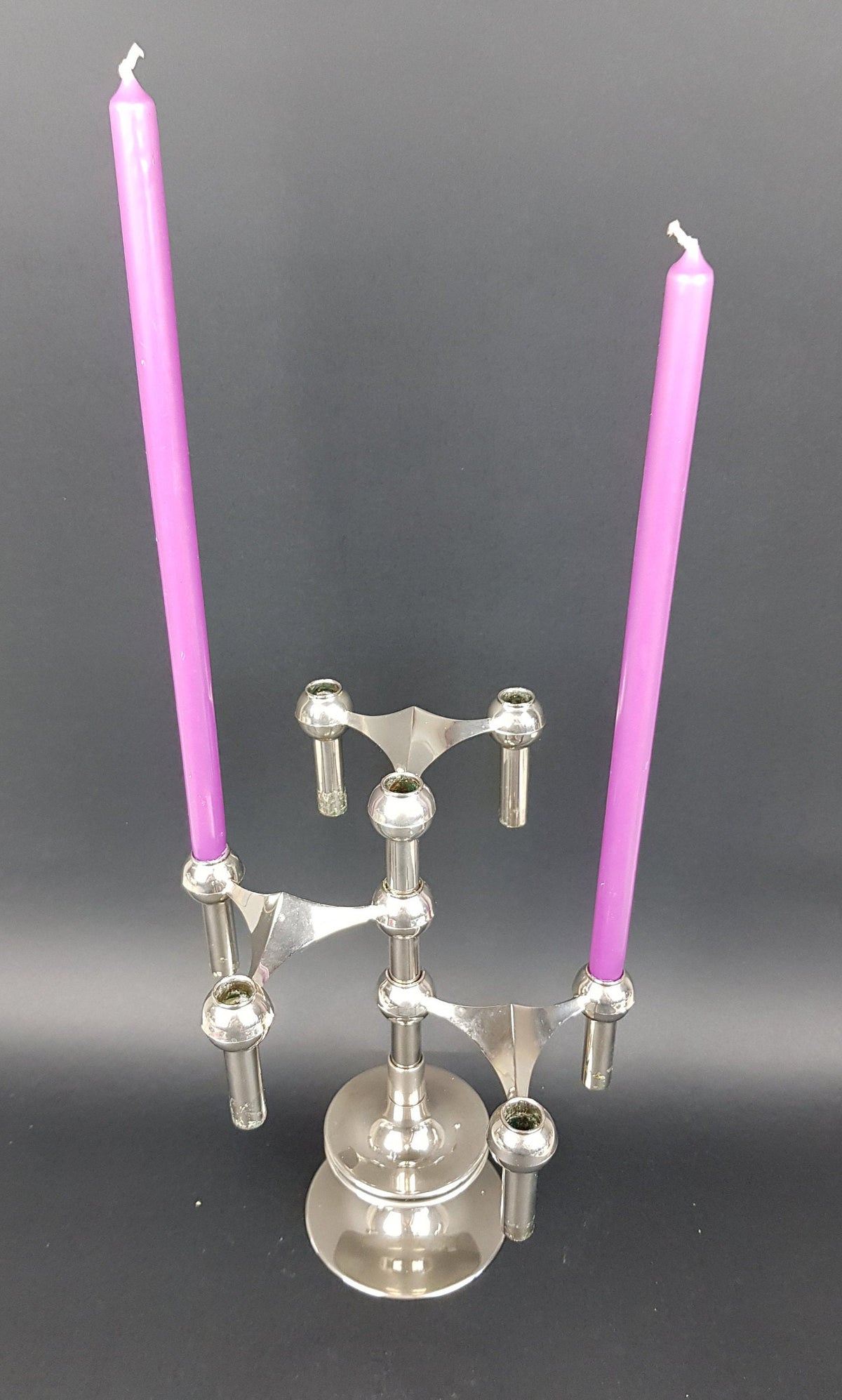 Set of 3 Stackable Candle Holders Variante 22 + Pedestal designed by Caesar Stoffi for Fritz Nagel Bayerische Metall Fabrik BMF 1950-60s,