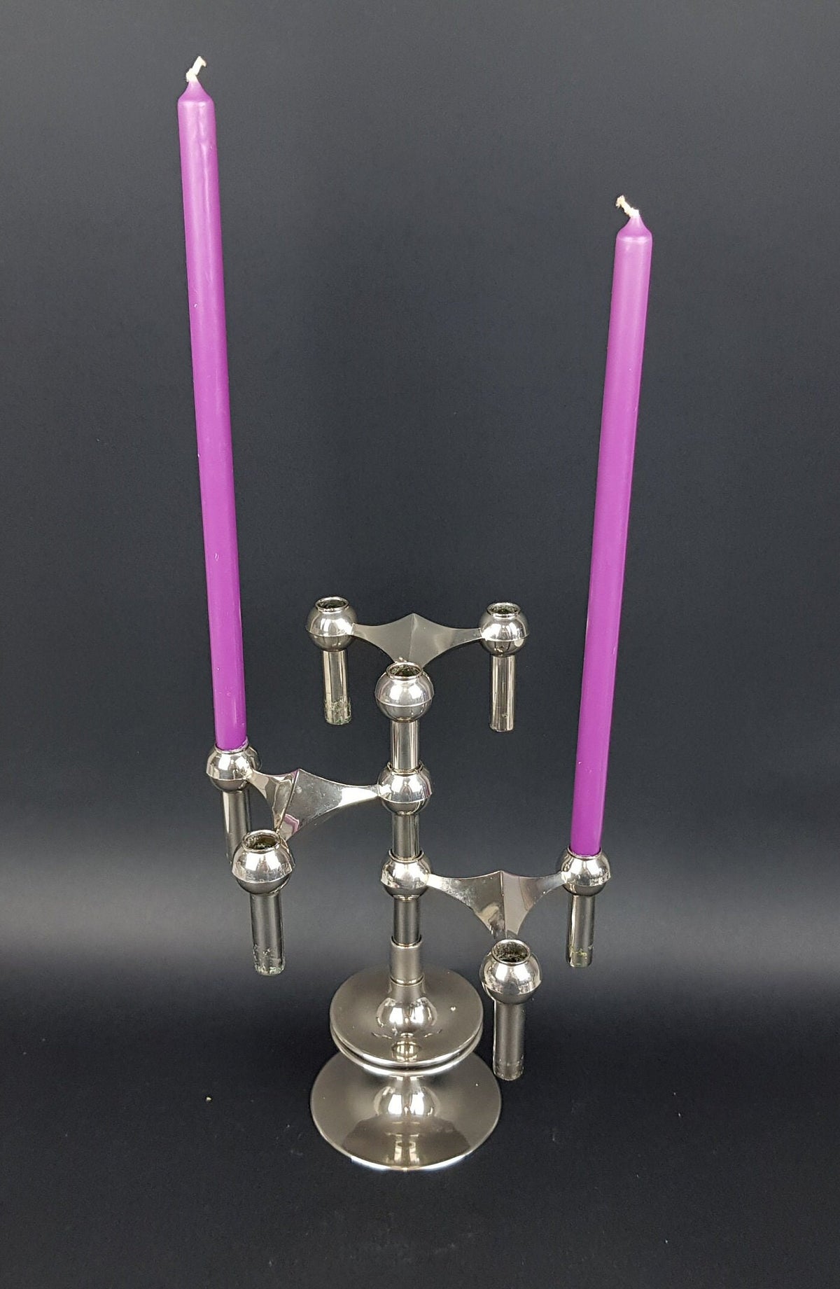 Set of 3 Stackable Candle Holders Variante 22 + Pedestal designed by Caesar Stoffi for Fritz Nagel Bayerische Metall Fabrik BMF 1950-60s,