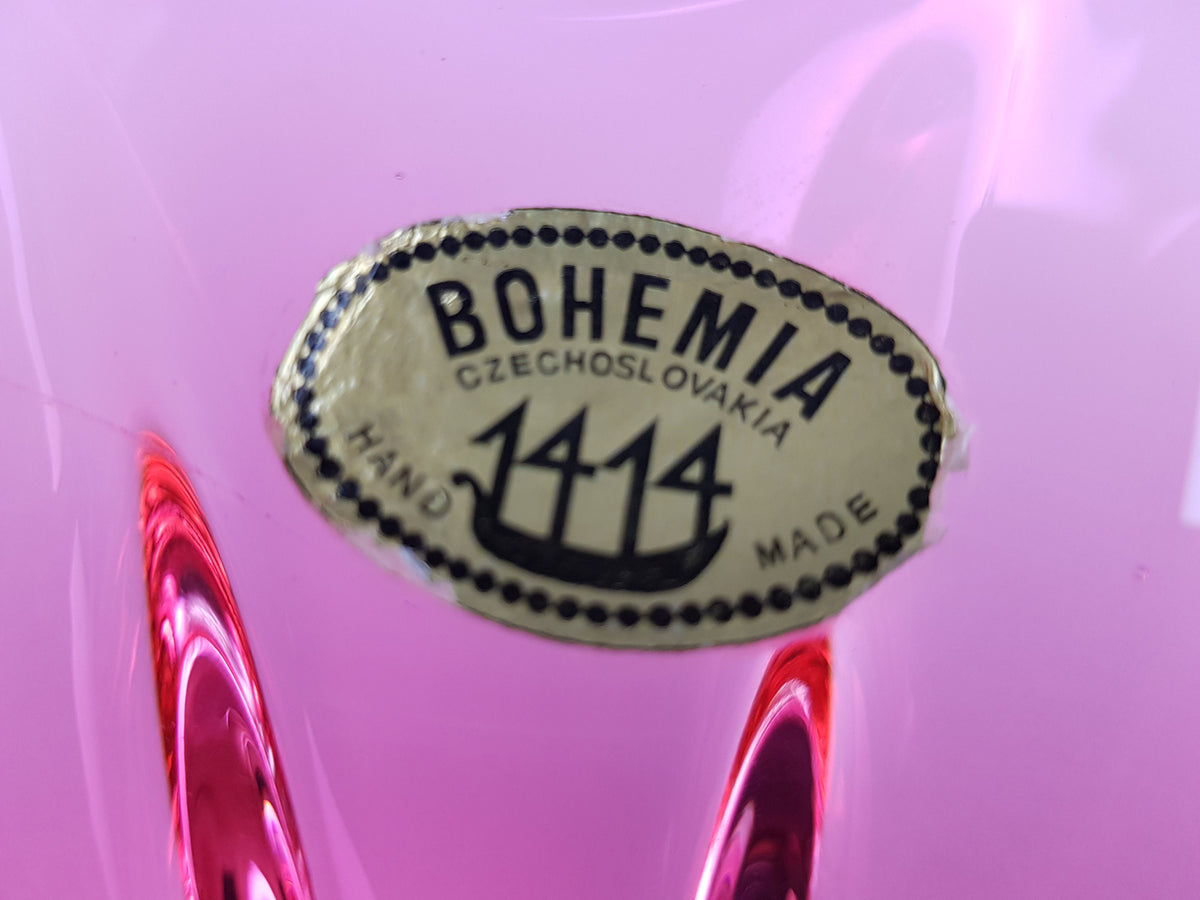 Vintage CHRIBSKA GLASSWORKS Bohemian Cased Glass Pink Bowl by Josef Hospodka Czechoslovakia 1970s