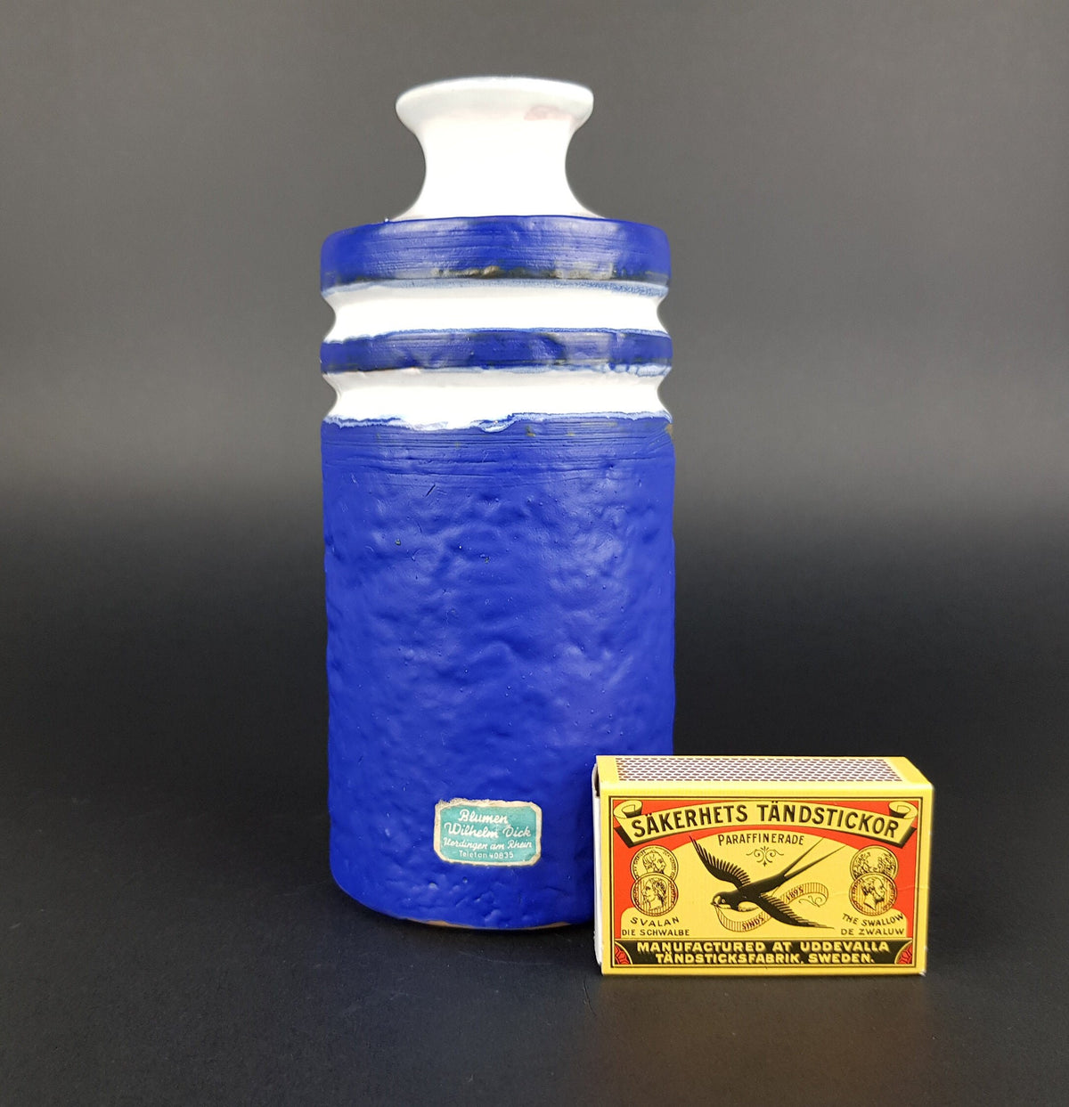 Vintage VEB HALDENSLEBEN Blue and White Vase 3087 East German Pottery 1970s