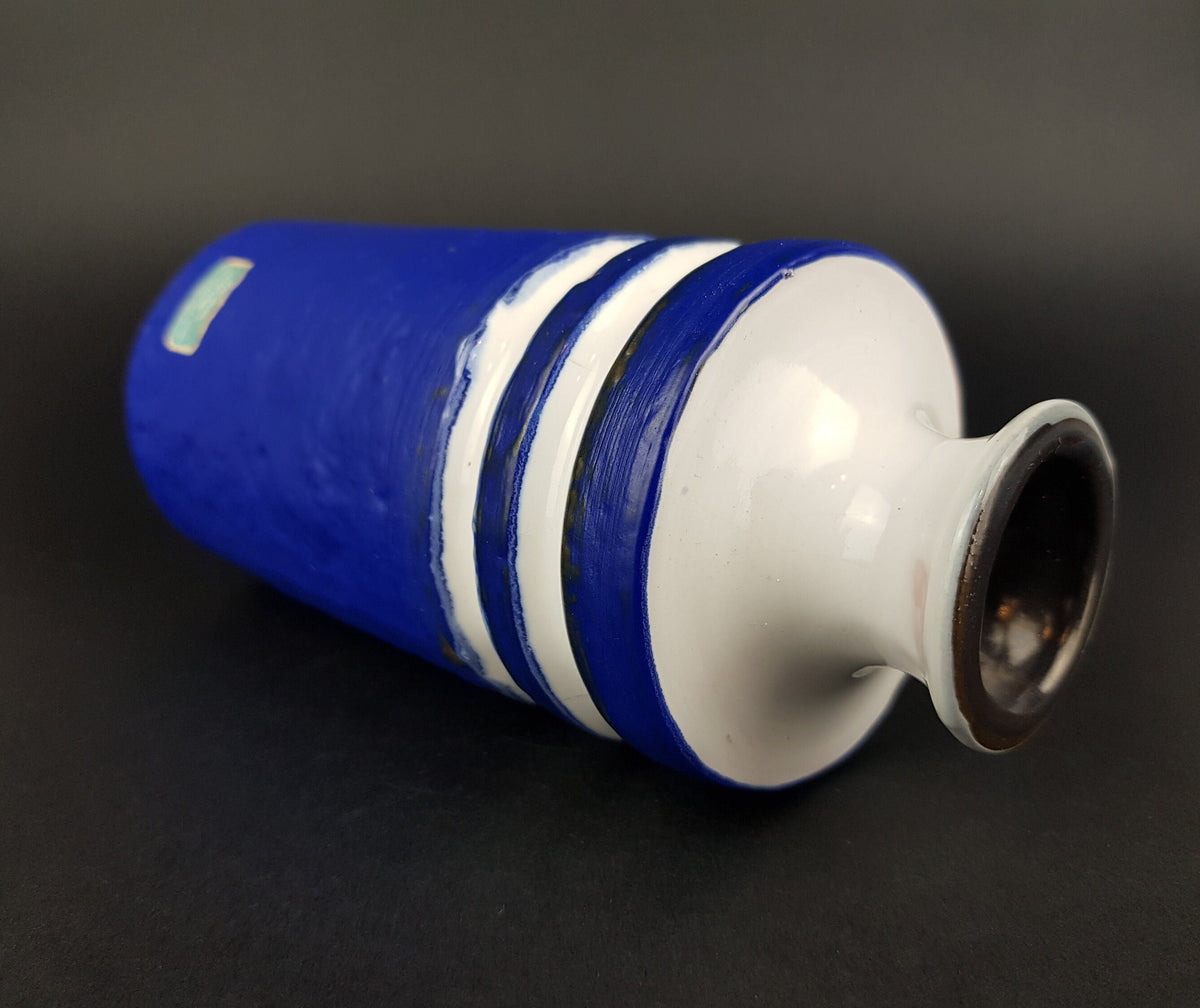 Vintage VEB HALDENSLEBEN Blue and White Vase 3087 East German Pottery 1970s