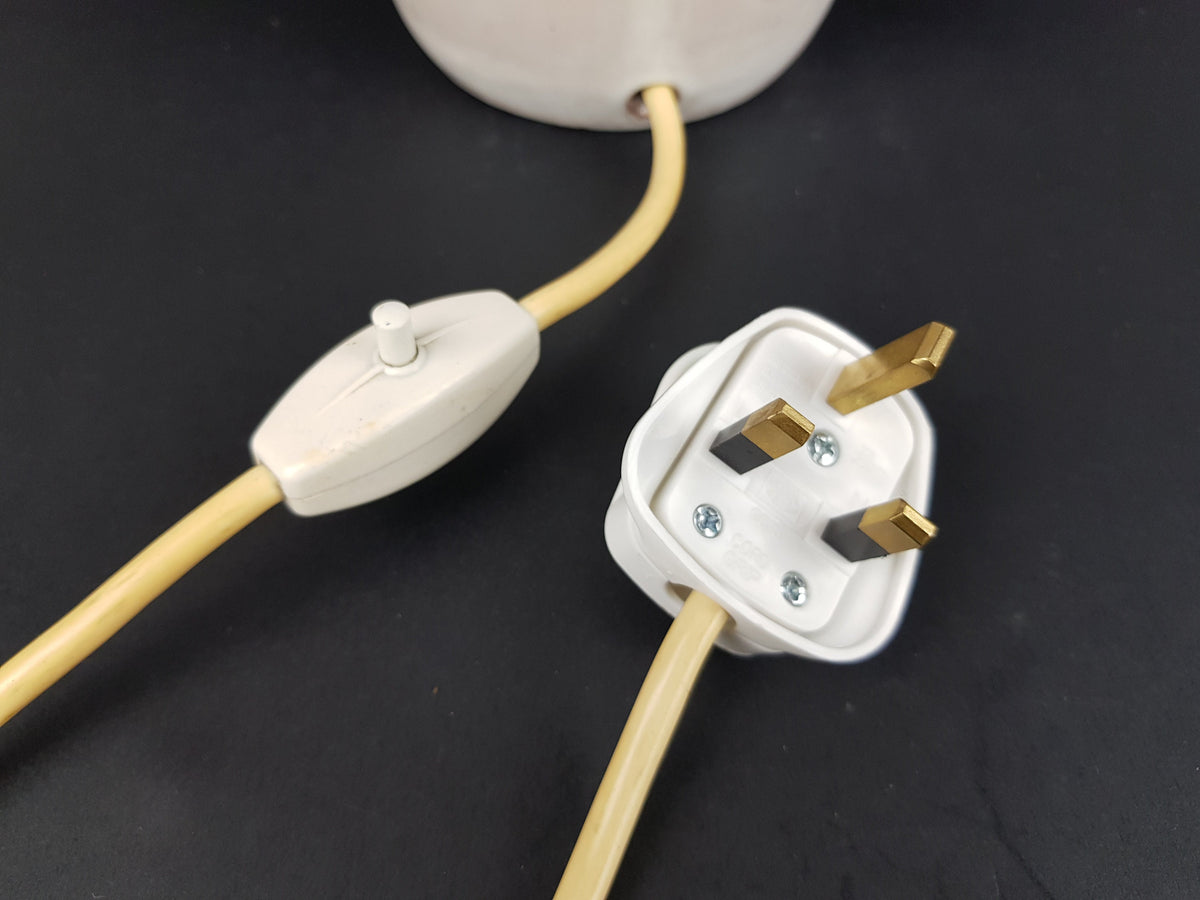 Vintage MOBACH KERAMIEK Beige White Lamp with Heron Decor Dutch Pottery 1970s with UK plug on/off switch