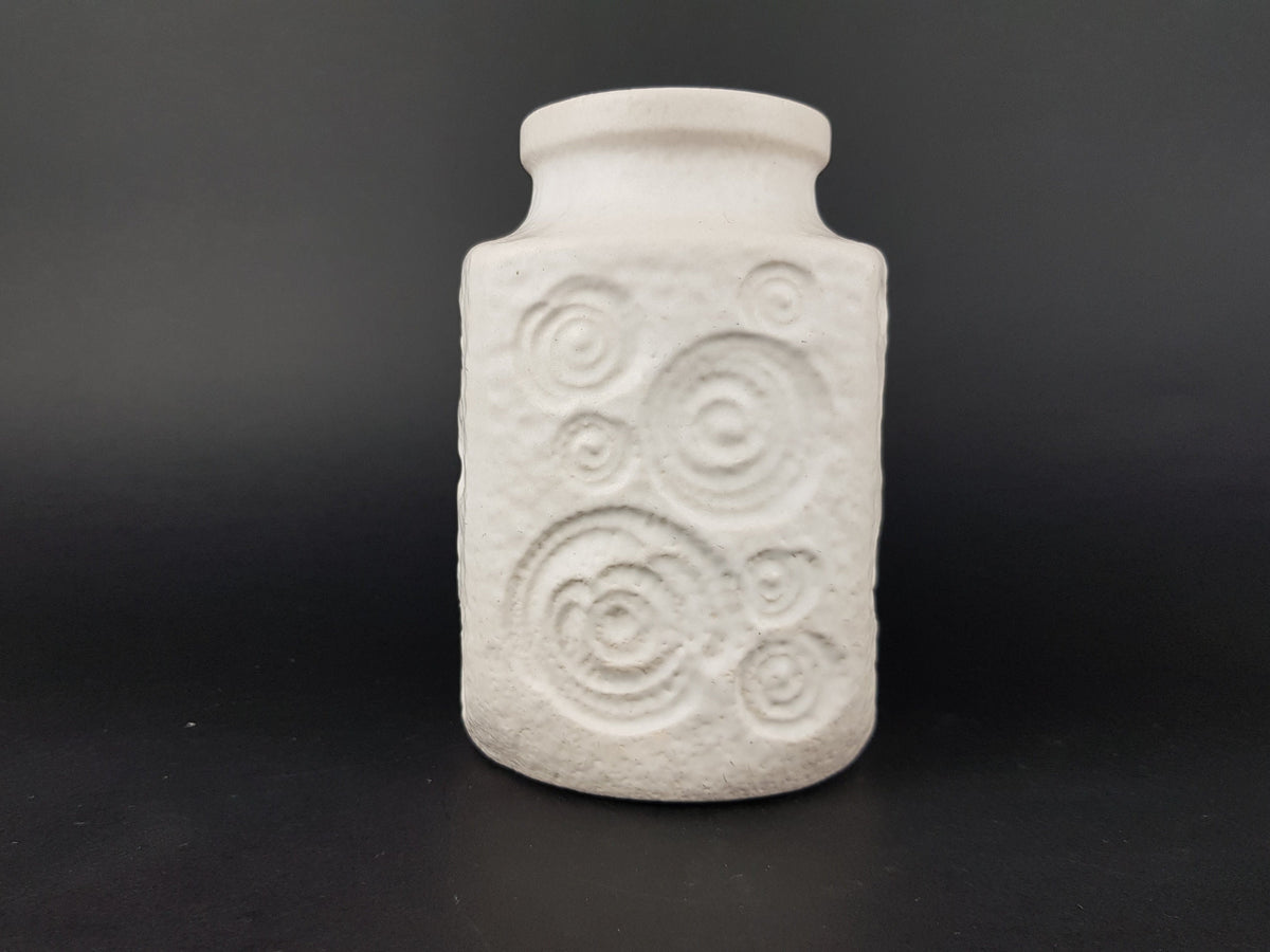 Vintage SCHEURICH KERAMIK White Fat Lava Vase 282 16 with JURA decor West German Pottery 1970s