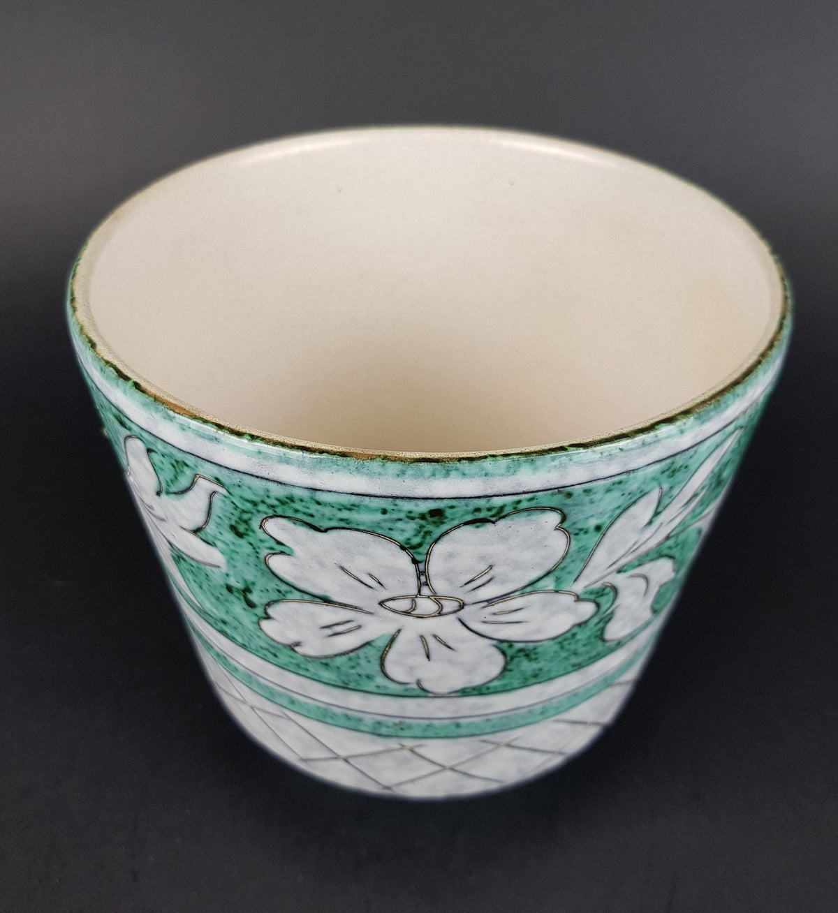 Vintage Italian PLANTER / FLOWER POT with Leaf Decor 1960s Alla Moda Ceramiche