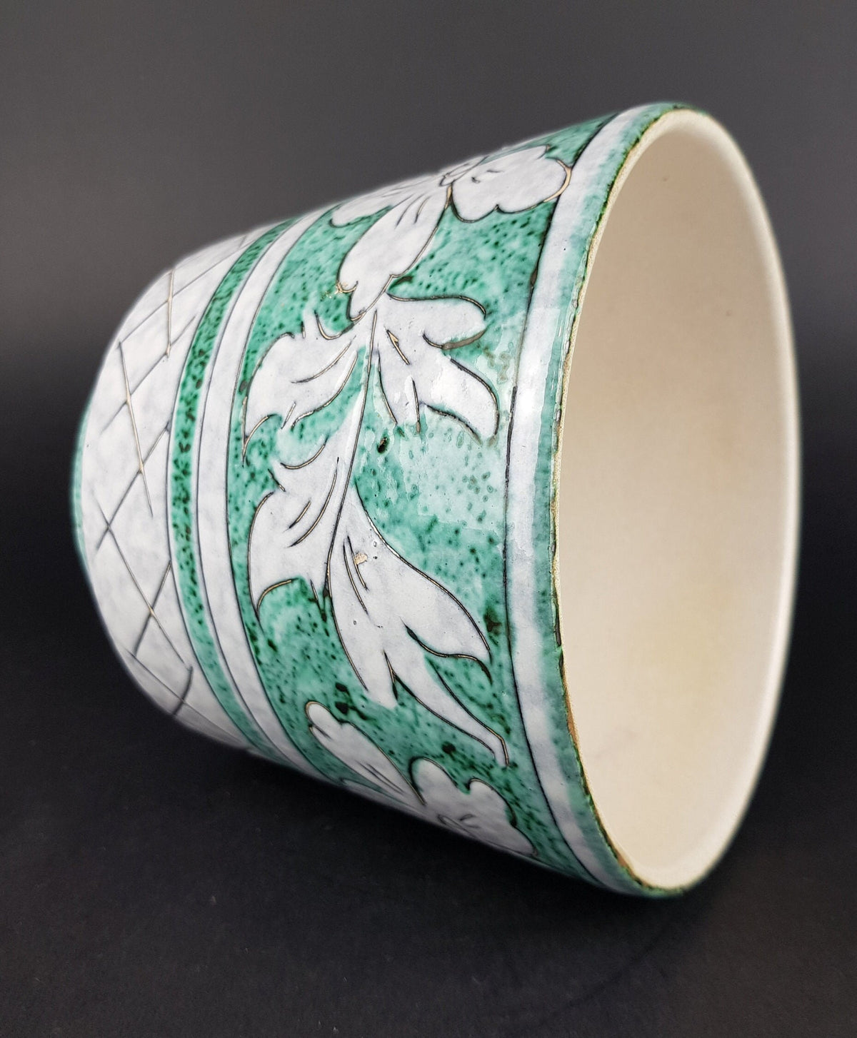 Vintage Italian PLANTER / FLOWER POT with Leaf Decor 1960s Alla Moda Ceramiche