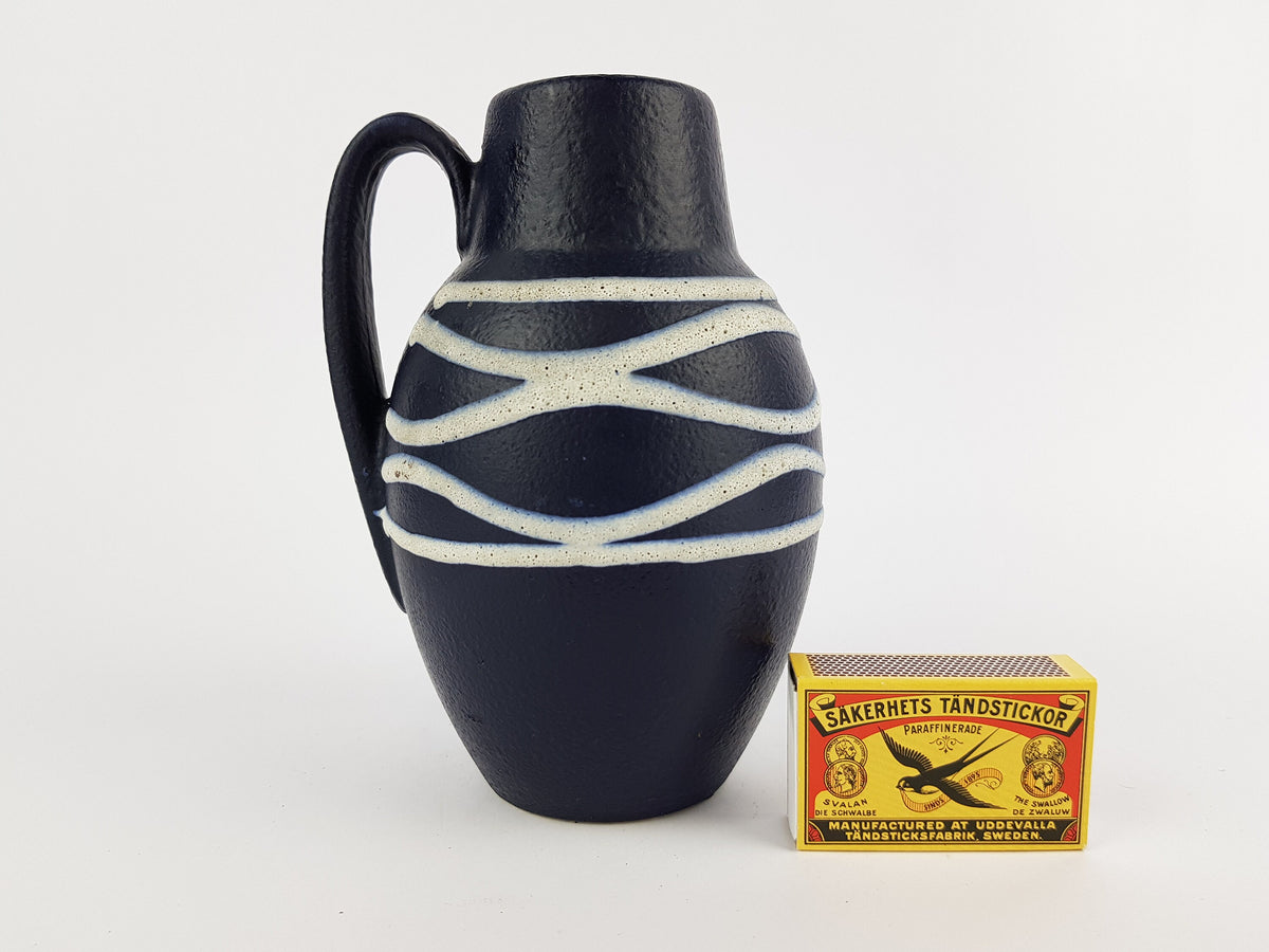 Vintage SCHEURICH KERAMIK Blue Vase with White Fat Lava 414 16 West German Pottery 1960s