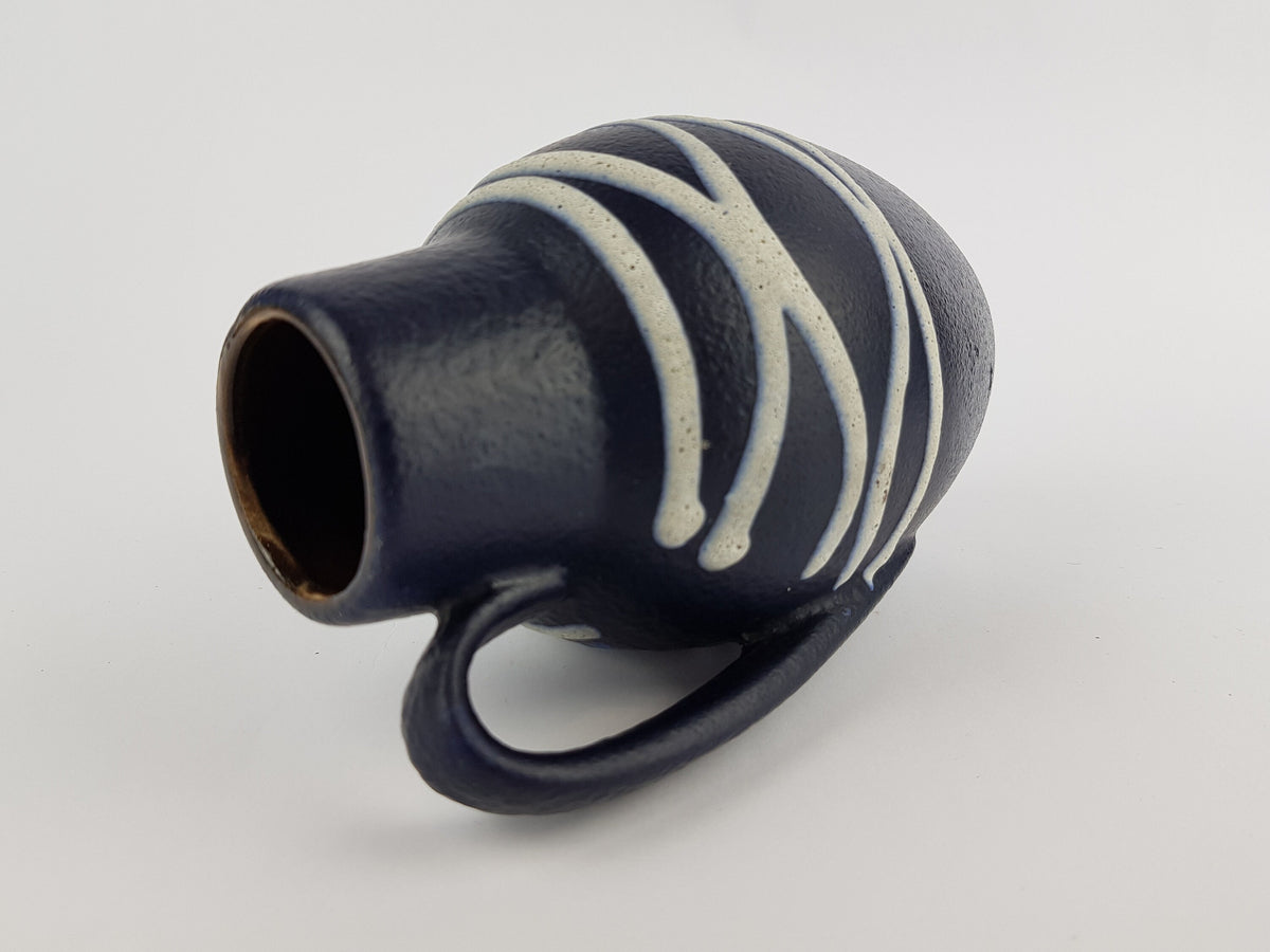 Vintage SCHEURICH KERAMIK Blue Vase with White Fat Lava 414 16 West German Pottery 1960s