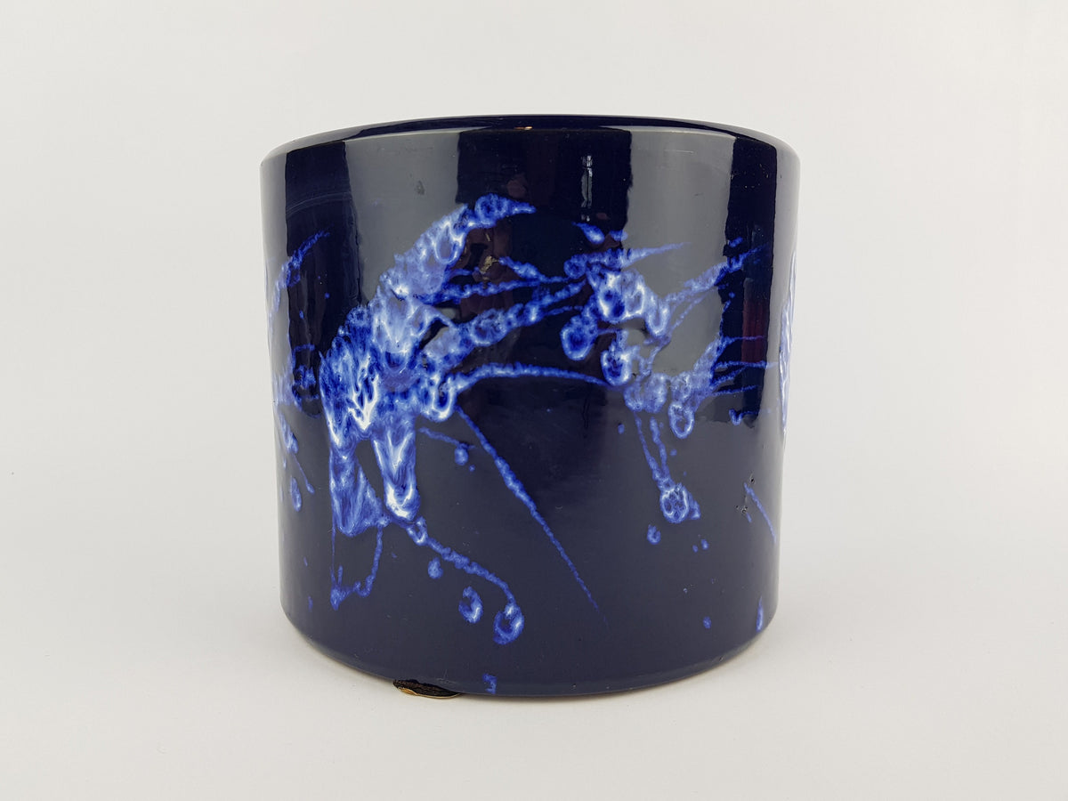 Vintage MAREI KERAMIK Ink Blue Fat Lava Planter Flower Pot 11/3 with Grönland decor West German Pottery 1970s.*