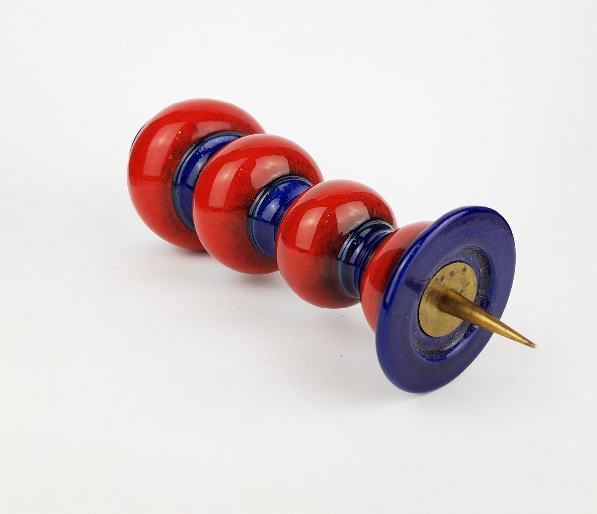 Vintage JASBA KERAMIK Blue Red Hooped Candle holder West-Germany 1970s