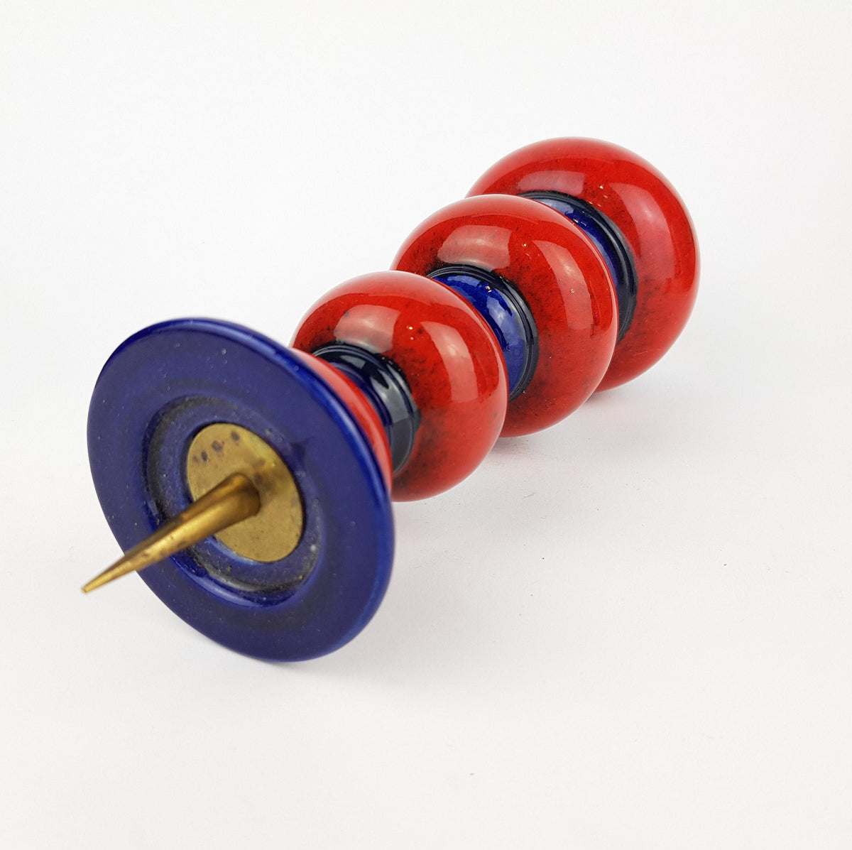 Vintage JASBA KERAMIK Blue Red Hooped Candle holder West-Germany 1970s