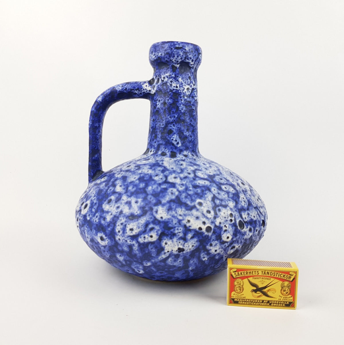 Vintage ES KERAMIK (Emons und Sohne) Blue and White Fat Lava Vase 78 West German Pottery 1970s