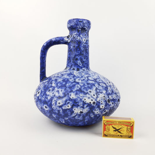 Vintage ES KERAMIK (Emons und Sohne) Blue and White Fat Lava Vase 78 West German Pottery 1970s