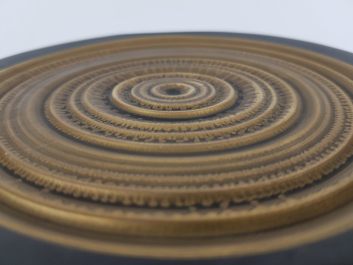 Vintage THOMAS PORZELLAN Black and Golden Disk Vase by H.T. Baumann West German Pottery 1970s