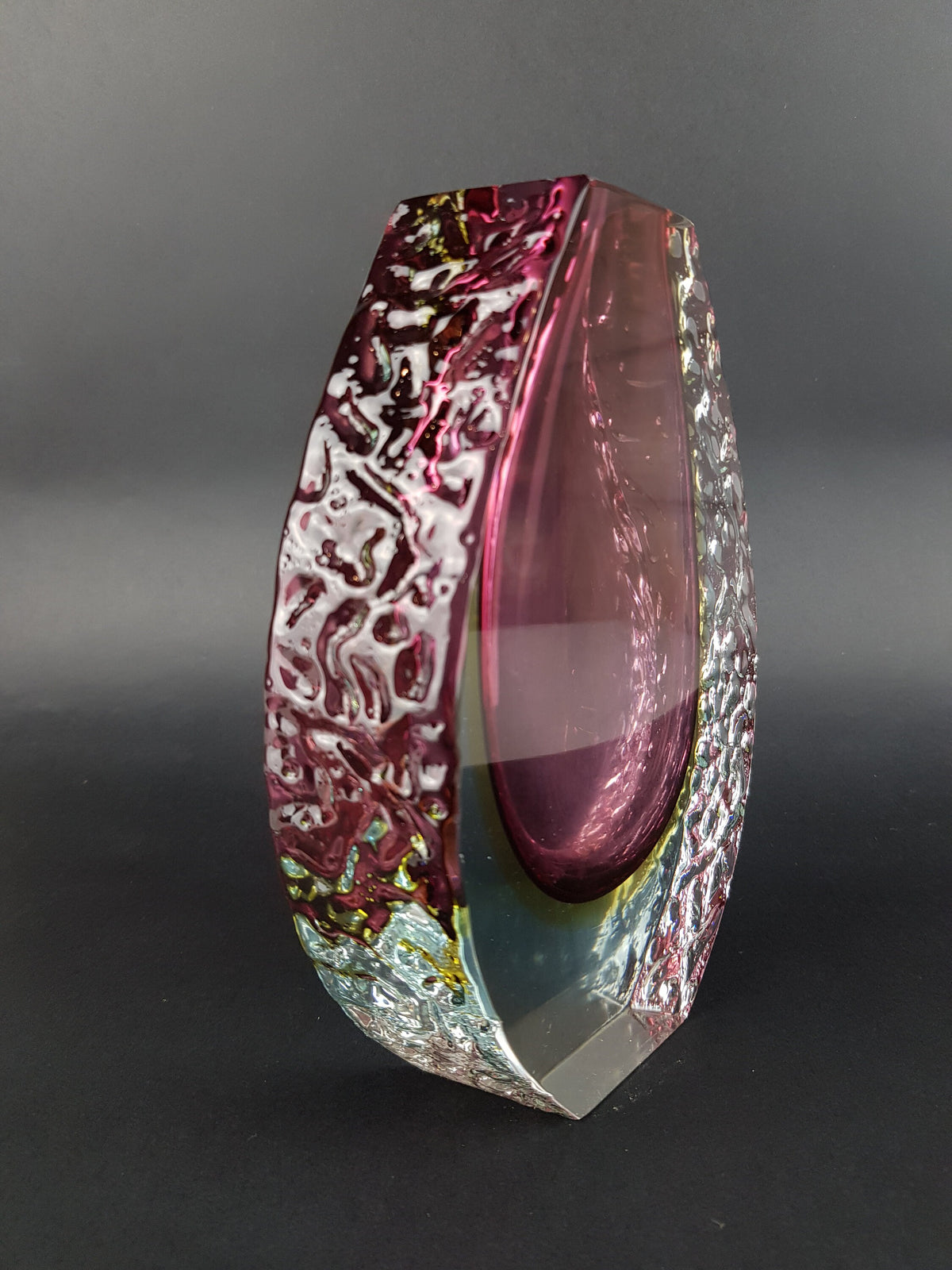 Vintage MURANO SOMMERSO GLASS Ruby Red Vase by Alessandro Mandruzzato Italian Art Glass 1960-70s