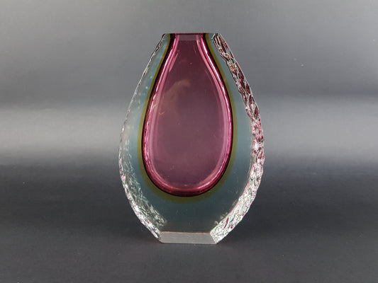 Vintage MURANO SOMMERSO GLASS Ruby Red Vase by Alessandro Mandruzzato Italian Art Glass 1960-70s