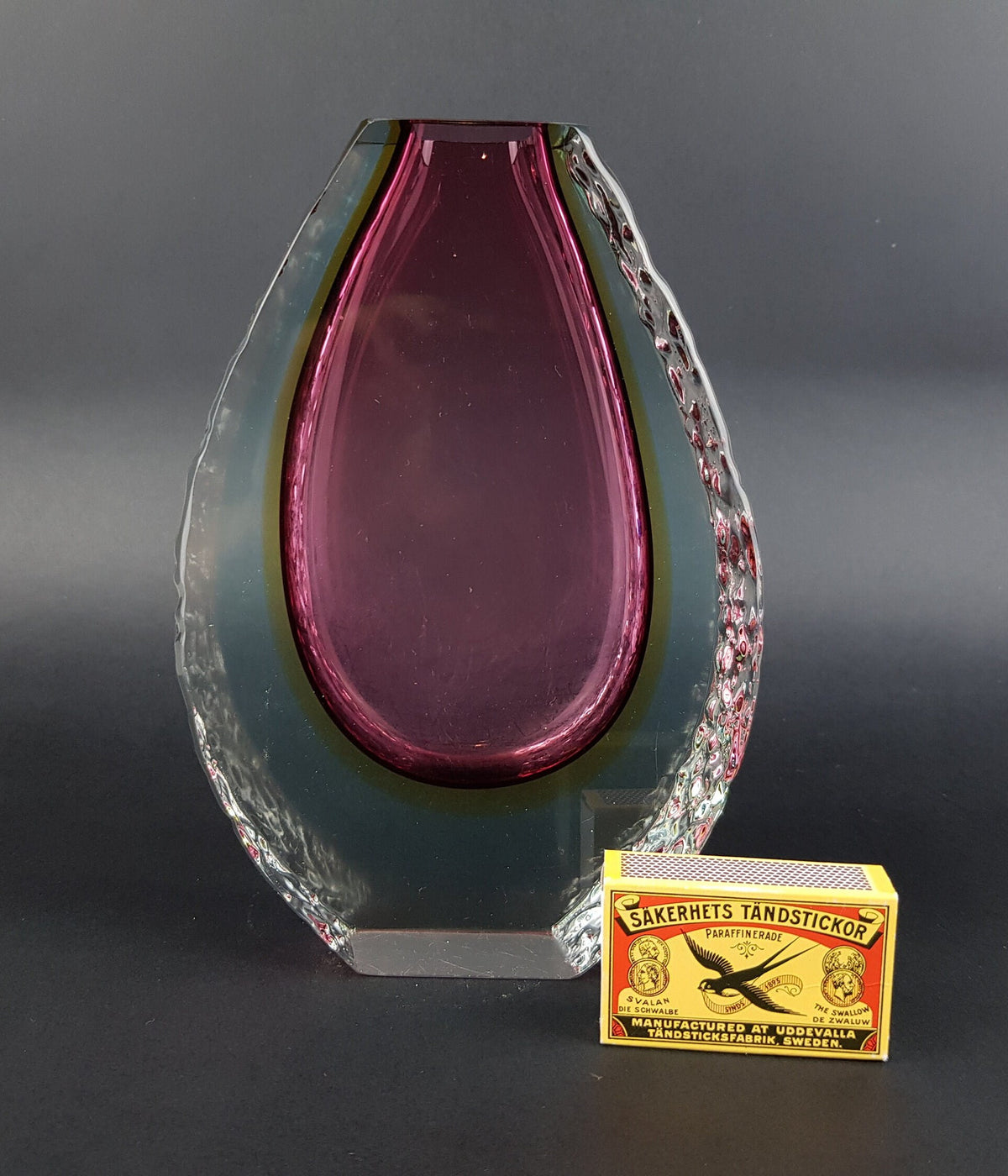 Vintage MURANO SOMMERSO GLASS Ruby Red Vase by Alessandro Mandruzzato Italian Art Glass 1960-70s