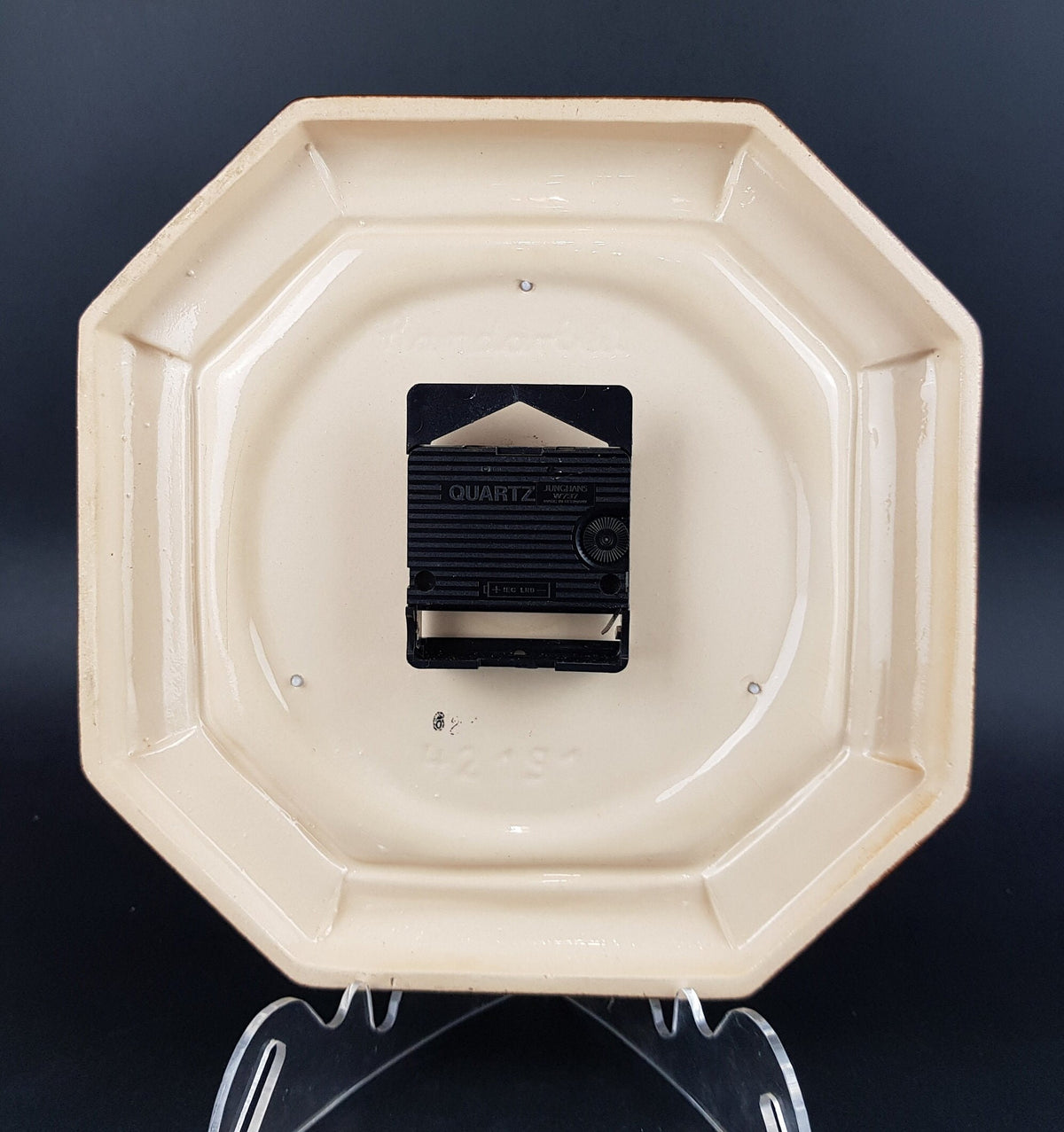 Vintage KIENZLE QUARTZ Beige and Brown Hexagon Ceramic Kitchen Clock West German Pottery 1970s