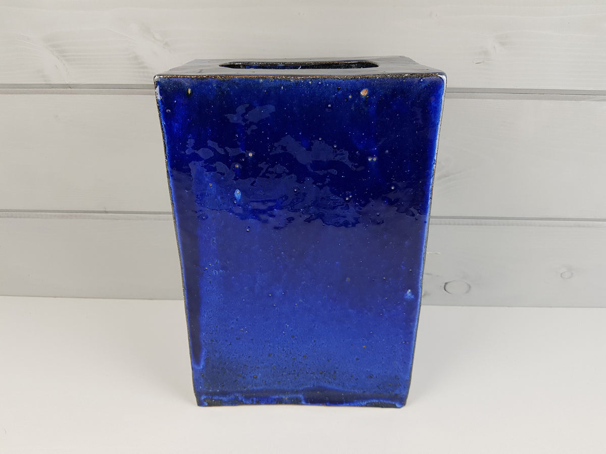 Vintage STUDIO ART POTTERY Square Heavy Blue Vase West Germany
