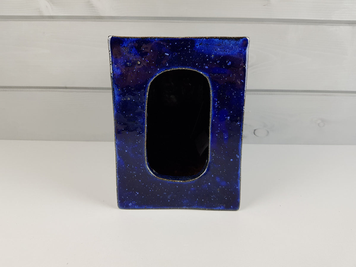 Vintage STUDIO ART POTTERY Square Heavy Blue Vase West Germany