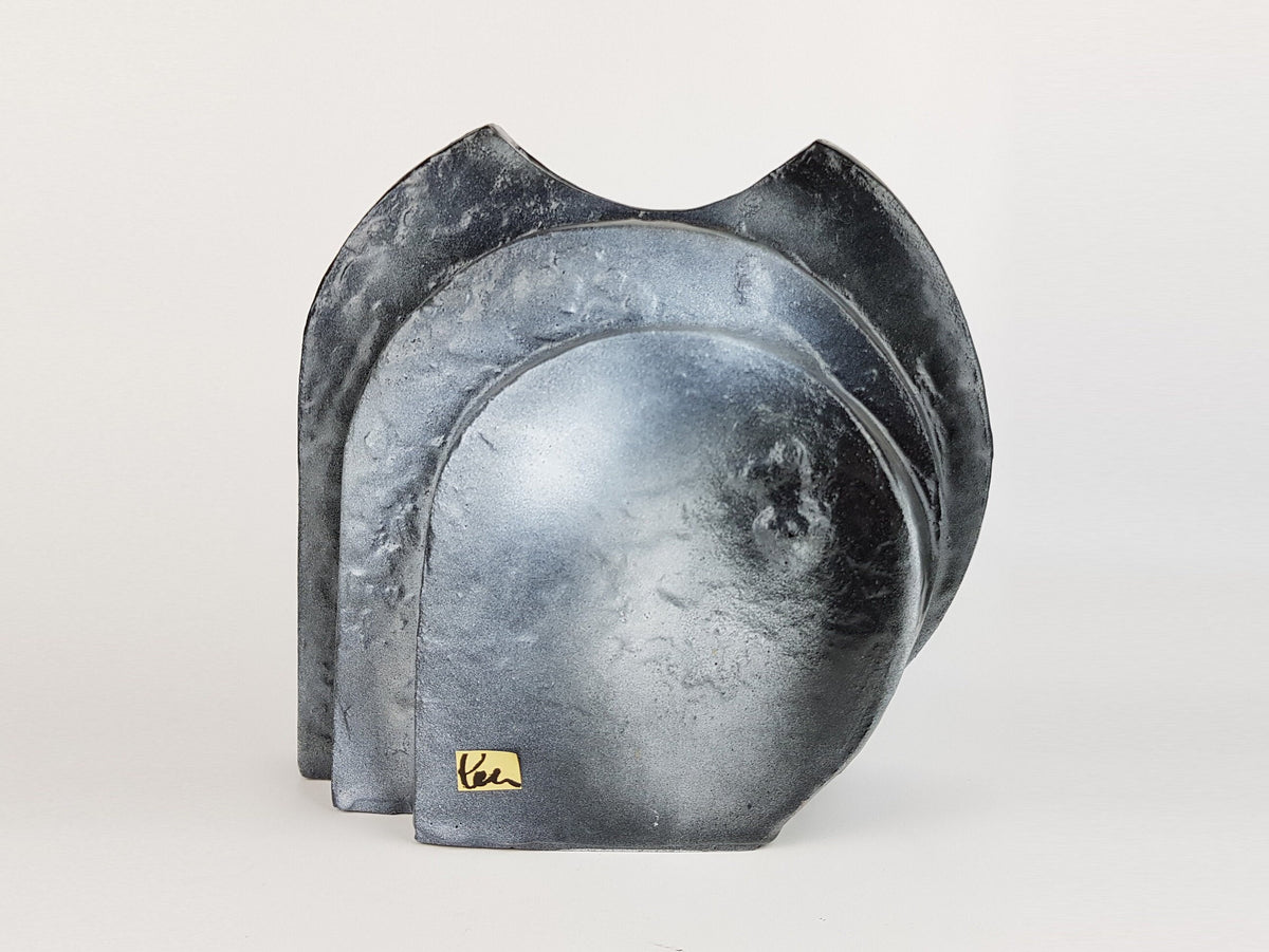 Vintage SCHAFFENACKER Studio Art Pottery Blue Gray Air Brushed Triple Layer Vase V-776/3, West German Pottery, 1970s.