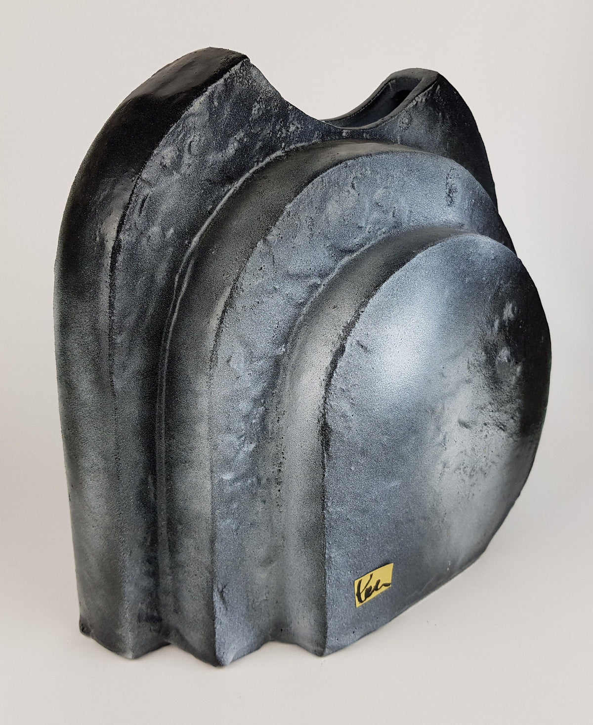 Vintage SCHAFFENACKER Studio Art Pottery Blue Gray Air Brushed Triple Layer Vase V-776/3, West German Pottery, 1970s.