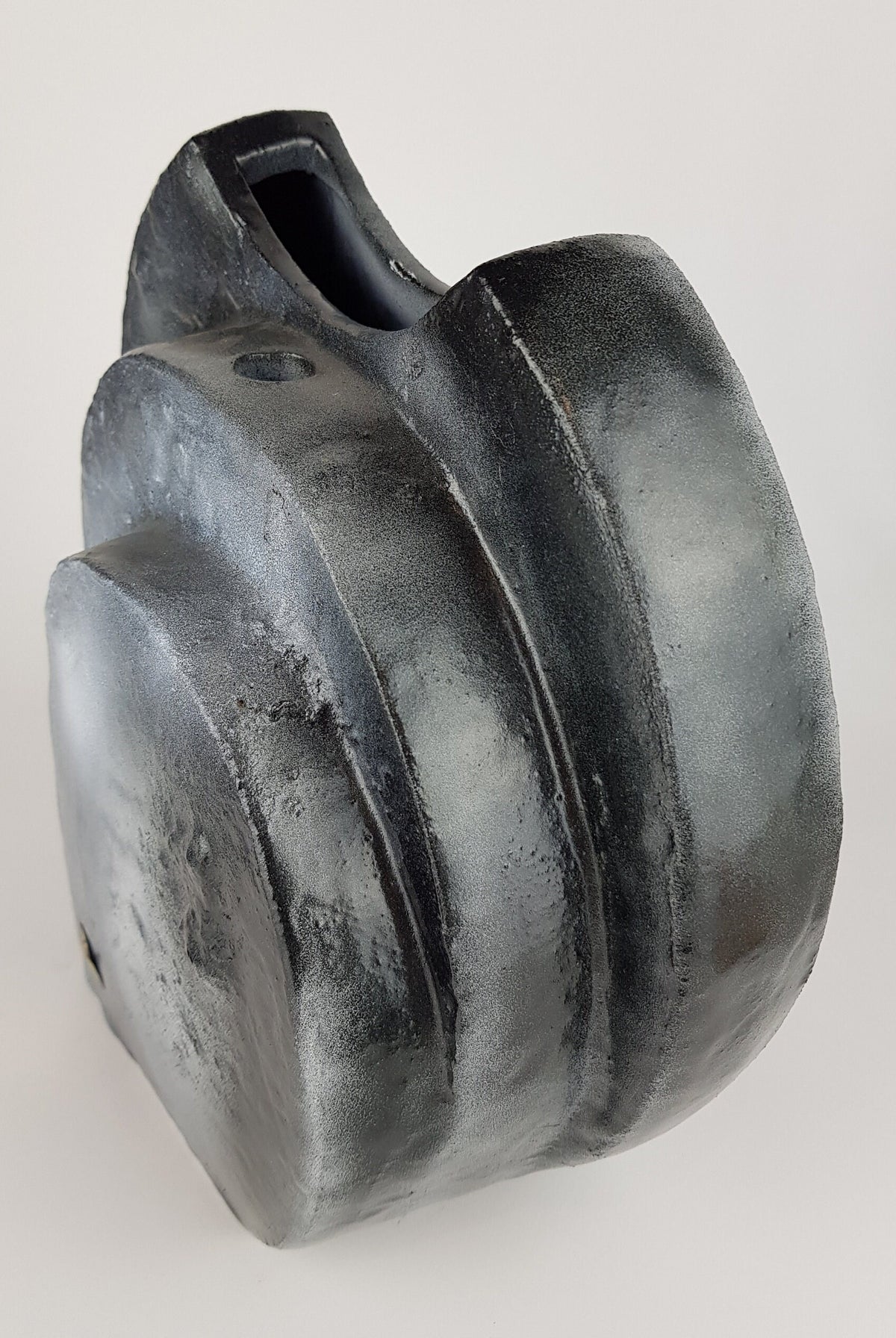 Vintage SCHAFFENACKER Studio Art Pottery Blue Gray Air Brushed Triple Layer Vase V-776/3, West German Pottery, 1970s.
