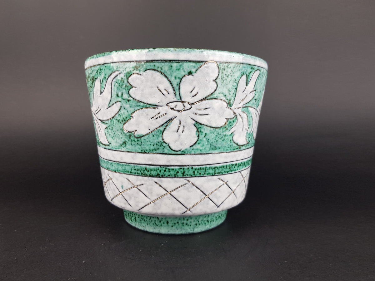 Vintage Italian PLANTER / FLOWER POT with Leaf Decor 1960s Alla Moda Ceramiche